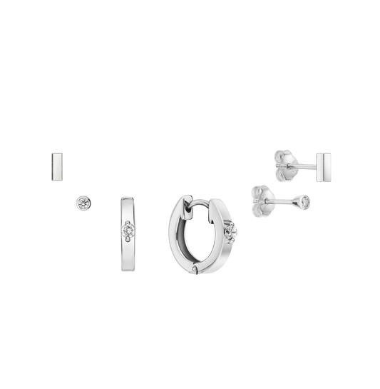 Set van 3 paar oorsierden: staafje, zirconiasteker en oorring met zirconia