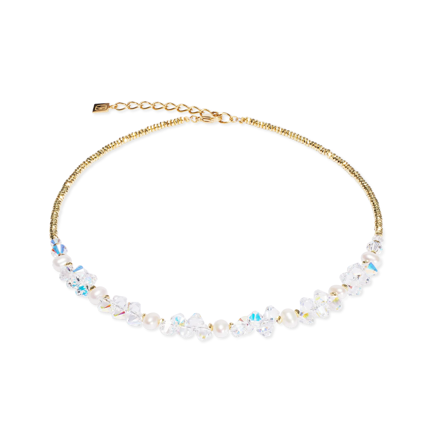 1136/10-1816. Coeur de Lion dames collier goudkleurige met parel. Hematiet met een titanium coating, swarovski en zoetwaterparels. 
