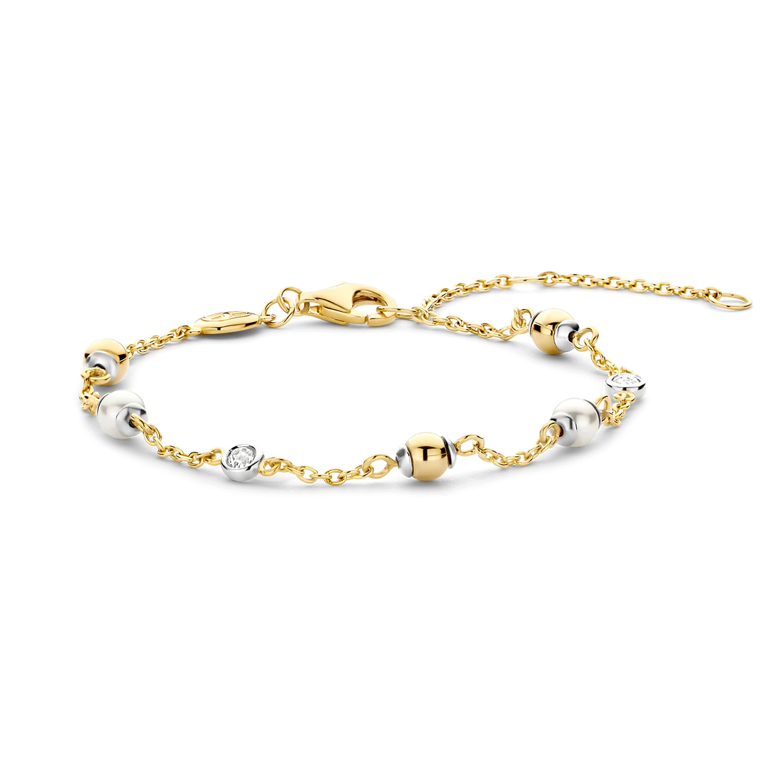 Ti sento armband verguld parel/bol/zirkonia 16-20cm | 23076ZY