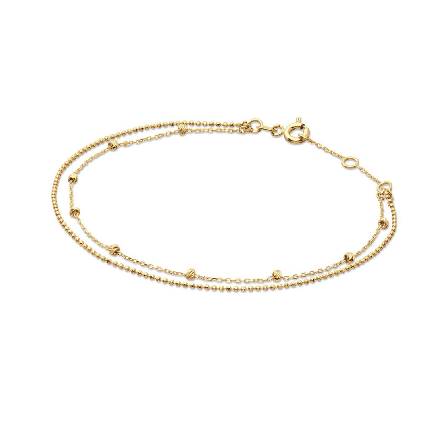Twee-in-één met deze 14 karaat gouden armband. Deze fijne armband bestaat uit twee banden, 1 band met fijne bolletjes en 1 band met grovere bolletjes. De banden komen samen bij de sluiting. 

Venetian Diary Als je aan een betoverende stad denkt, waar je kunt verdwalen in smalle straatjes en waar gondels je meenemen langs de mooiste gebouwen en architectuur. Waar op iedere hoek iemand spontaan in een serenade kan uitbarsten. Aan welke stad denk je dan? Juist, het Italiaanse Venetië. Mysterieus, betoverend en romantisch. Een stad met elegante grachten, prachtige pleinen en kleurrijke mensen. Een stad waar ik mijn hart aan heb verloren. 

Het merk
Jackie is hét 14 karaat gouden on trend sieradenmerk. De collecties zijn geïnspireerd op de reizen die ik maak, van stedentrips tot exotische oorden. Elk gouden sieraad is helemaal van nu, handgemaakt door Europese goudsmeden en vervaardigd van overwegend gerecycled goud met echte edelstenen en zoetwaterparels. Elke collectie is dan ook met veel liefde en passie samengesteld. Mijn Jackie sieraden zijn de perfecte finishing touch voor iedere outfit!

Specificaties
- Armband
- Materiaal: 14 Karaat - Geelgoud - 585
- Bubbel Strengs
- Totale lengte: 19cm