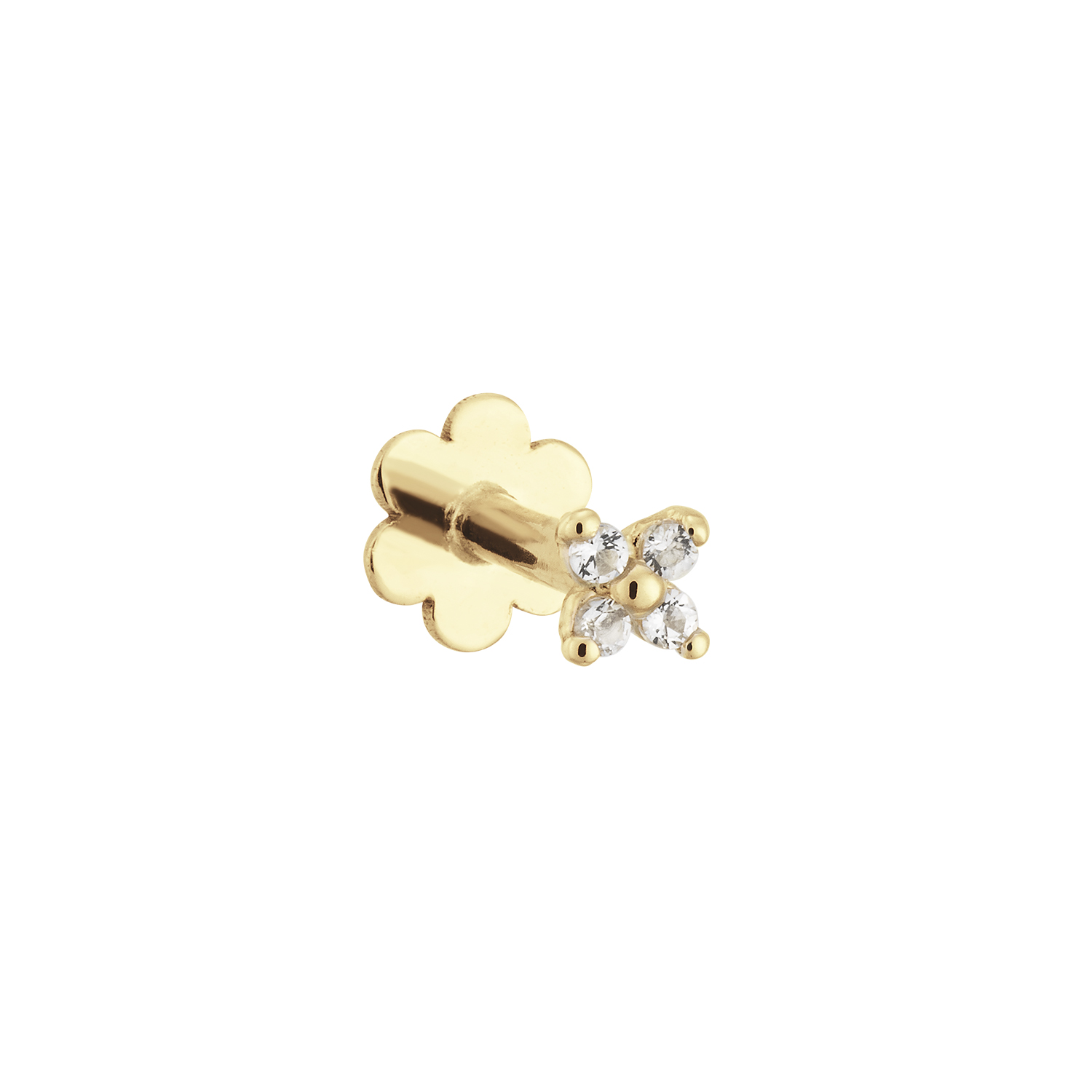 De 14 karaat gouden Bloom White Topaz piercing met 2 schroefstaafjes en een bloemetje als achterkant, maken het in- en uitdoen heel makkelijk! Je kunt ze ook inhouden als je gaat slapen. Voeg als finishing touch een piercing toe aan je Jackie earparty!

Tropical Paradise
Dat Jackie van reizen houdt is geen geheim. Voor haar 14 karaat gouden sieradencollectie heeft zij zich deze keer laten inspireren door de tropen.
Haar Tropical Paradise collectie biedt een mix van elegantie en avontuur. Voel de zon schijnen waar je ook bent!

Weelderige jungles, azuurblauwe oceanen en de schittering van de zon op witte zandstranden: de ontwerpen met edelstenen zijn een weerspiegeling van Jackie’s mooiste herinneringen. Of het een dag op kantoor is of een avondje uit, deze sieraden voegen een vleugje exotische allure toe aan elke gelegenheid.

Het merk
Jackie is hét 14 karaat gouden on trend sieradenmerk. De collecties zijn geïnspireerd op de reizen die ik maak, van stedentrips tot exotische oorden. Elk gouden sieraad is helemaal van nu, handgemaakt door Europese goudsmeden en vervaardigd van overwegend gerecycled goud met echte edelstenen en zoetwaterparels. Elke collectie is dan ook met veel liefde en passie samengesteld. Mijn Jackie sieraden zijn de perfecte finishing touch voor iedere outfit!

Specificaties
- Oorsieraad wit topaas
- Materiaal: 14 Karaat - Geelgoud - 585
- Lengte 3mm