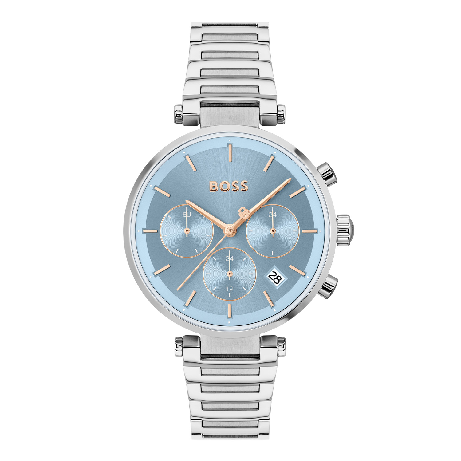 BOSS HB1502773 MAJESTY SPORT Dameshorloge 36mm 
Dit BOSS horloge uit de MAJESTY SPORT serie met artikelnr: HB1502773 heeft een elegante uitstraling. Zeer geschikt voor de moderne stijlvolle vrouw van nu. Het dameshorloge valt op door zijn stalen horlogekast met een gladde bezel en een lichtblauwe sunray wijzerplaat met een dag en datum aanduiding. Opvallend zijn de fijne wijzers en het strakke BOSS logo. De mat glanzende stalen schakelband zit met een speciale T-bar aanzet aan de kast. Het horloge heeft een doorsnee van 36mm met een mineraalglas en is 3ATM. 

HET MERK:
HUGO BOSS is afgestemd op levensstijlen waar het gaat om kwaliteit en precisie. Het wereldwijde fashionlabel is verdeeld in twee merken: BOSS en HUGO. Het merk BOSS biedt geavanceerde, moderne horloges gericht op kwaliteit en design om een onberispelijke look te creëren – of het nu zakelijk, casual of sportief is. De horloge collectie van BOSS is perfect afgestemd op levensstijlen waar het gaat om kwaliteit en precisie. BOSS is op maat gemaakt in een onberispelijke stijl.

Blijf stijlvol bij de tijd. Voor de BOSS-vrouw is stijl het handelsmerk en draait alles om
details. Breng uw look naar een hoger niveau met onze nieuwe en kenmerkende horlogecollectie.

SPECIFICATIES:
- Mineraalglas
- Ronde kastvorm, Ø 36mm
- Stalen horlogekast
- Lichtblauwe wijzerplaat
- Stalen schakelband
- 3ATM