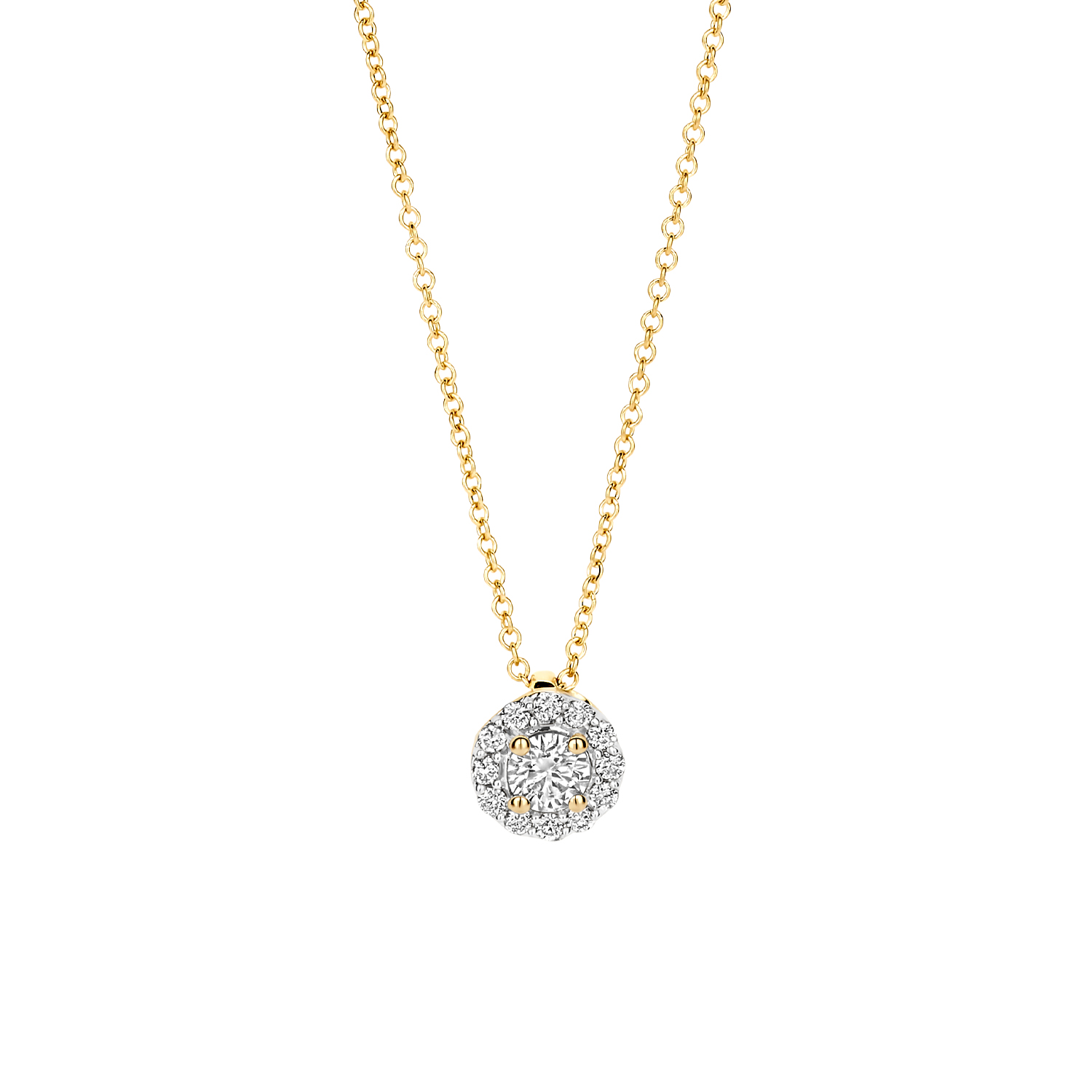 14K collier met entourage hanger lab diamant / 0.14/0.08crt