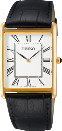Horloge SWR052P1
- Analoog
- Quartz uurwerk
- Edelstalen kast PVD Goudkleurig verguld
- Witte Wijzerplaat met Goudkleurige en Zwarte accenten
- Hardlex Mineraal glas
- Lederen band zwart met croco print
- Waterdicht tot 3 ATM 