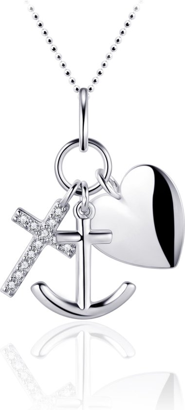 Zilveren ketting met hanger geloof, hoop en liefde