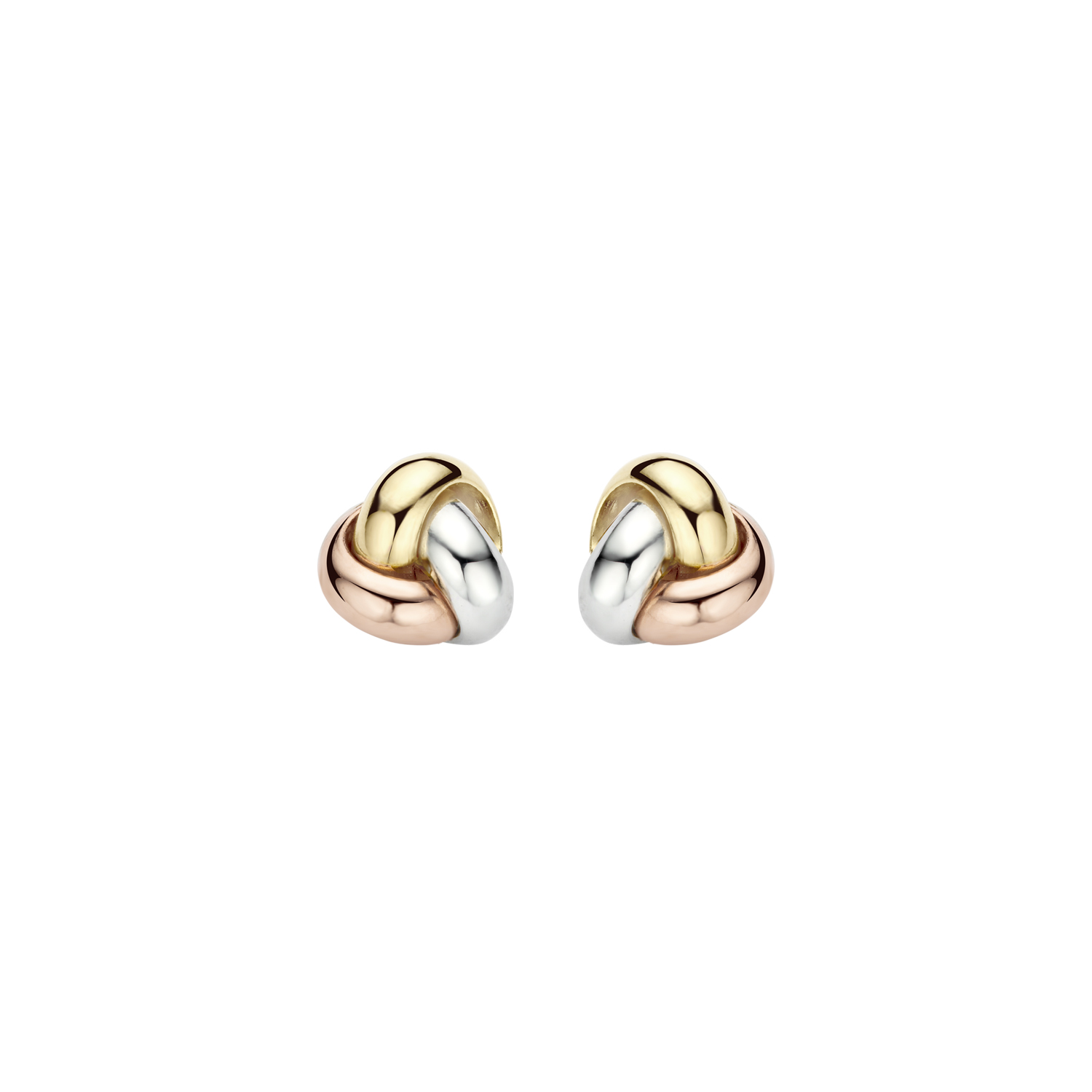 Blush - 14kt tricolor geel/wit/rosegouden oorstekers, knoop 8mm - 7145WYR
