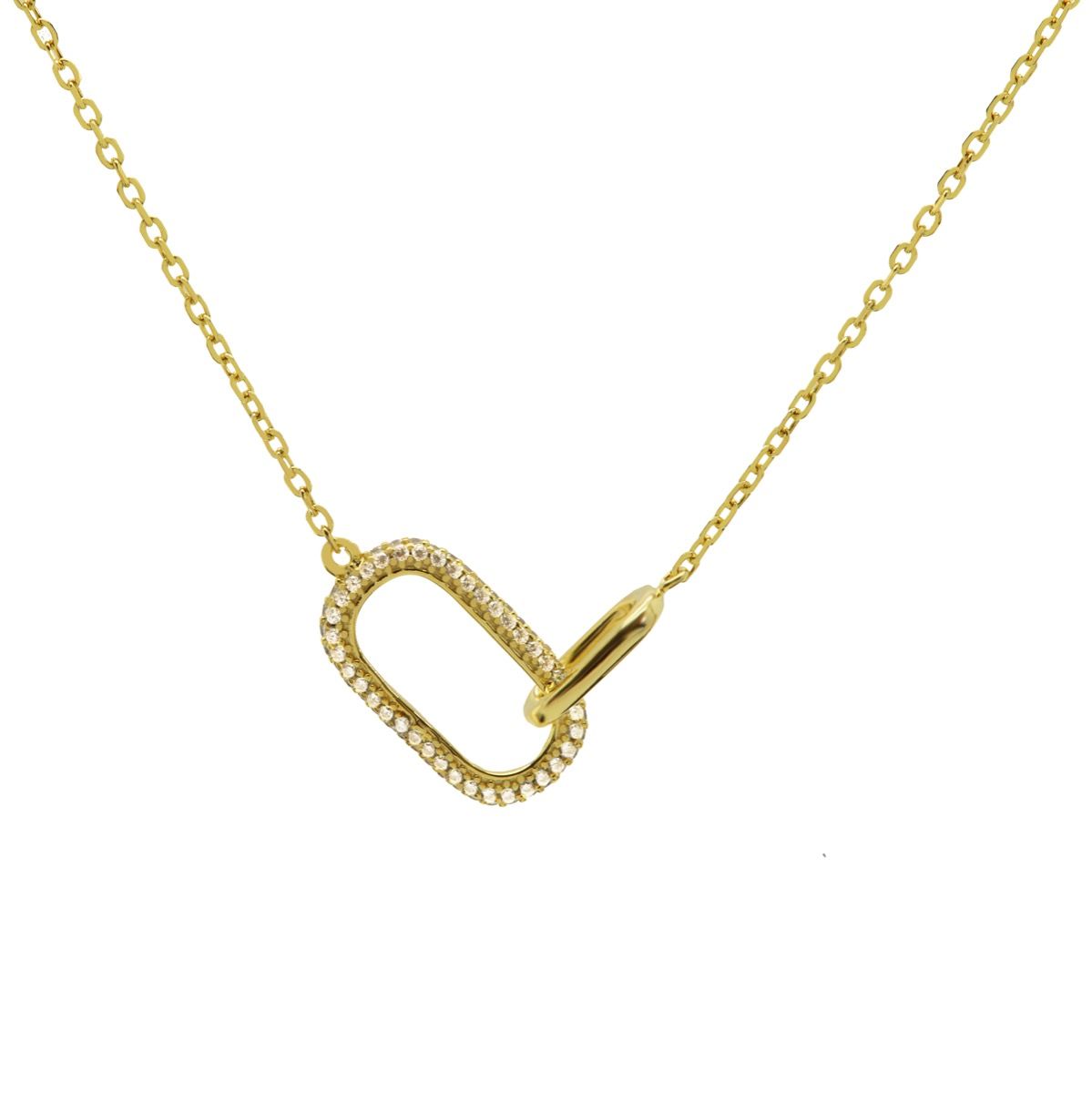 De Karma collier Double Zirconia Oval Goldplated, is een verfijnde gouden halsketting met dubbele zirconia. Deze nikkelvrije sieradencategorie is ideaal voor allergieën. Draag het als een elegant statement-stuk op een avondje uit of als dagelijkse glamour bij een simpele blouse. 