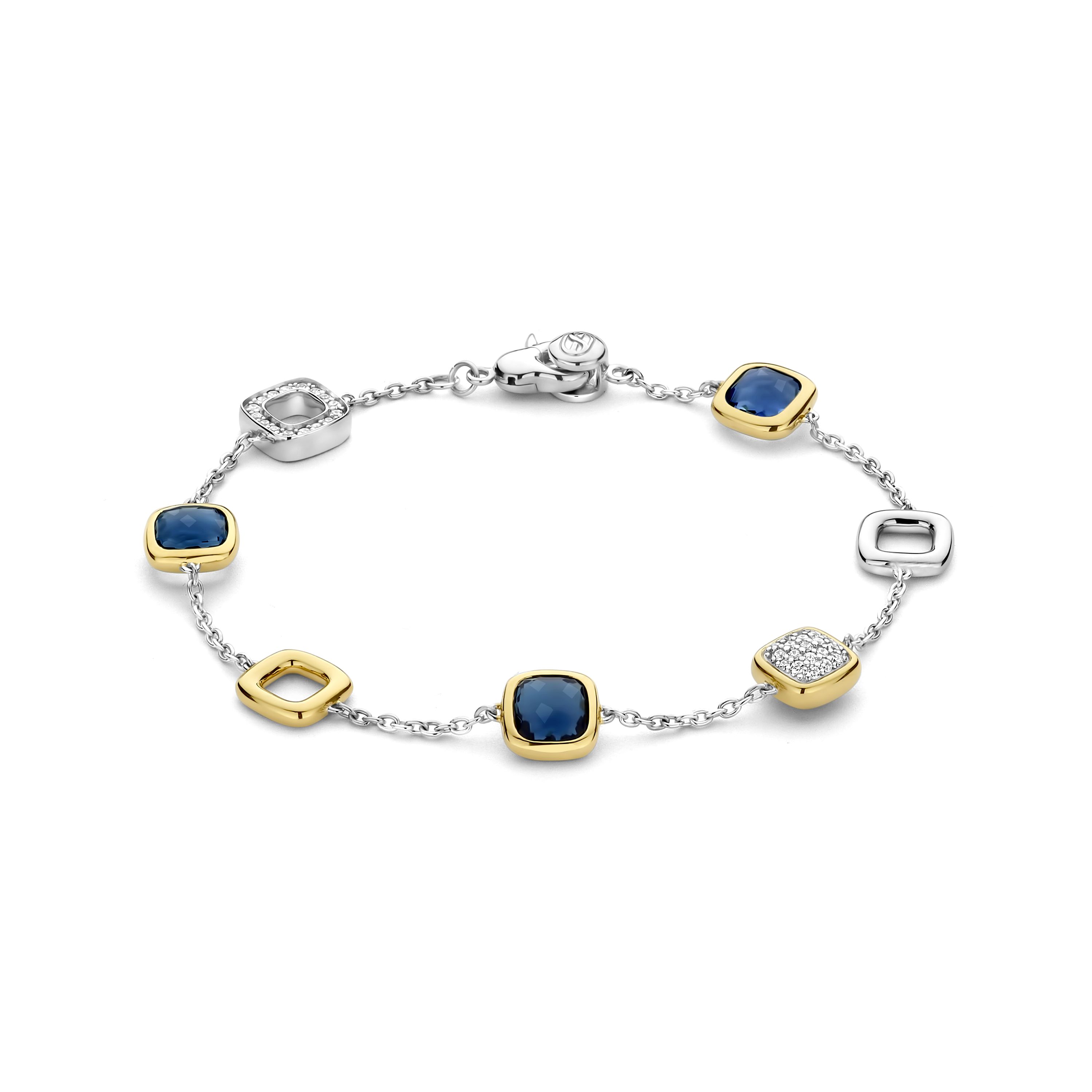 Ti Sento Milano - Zilveren armband deels verguld,  met levendige blauwe zirconia's, 15.6cm - 17.4cm - 23080DB
