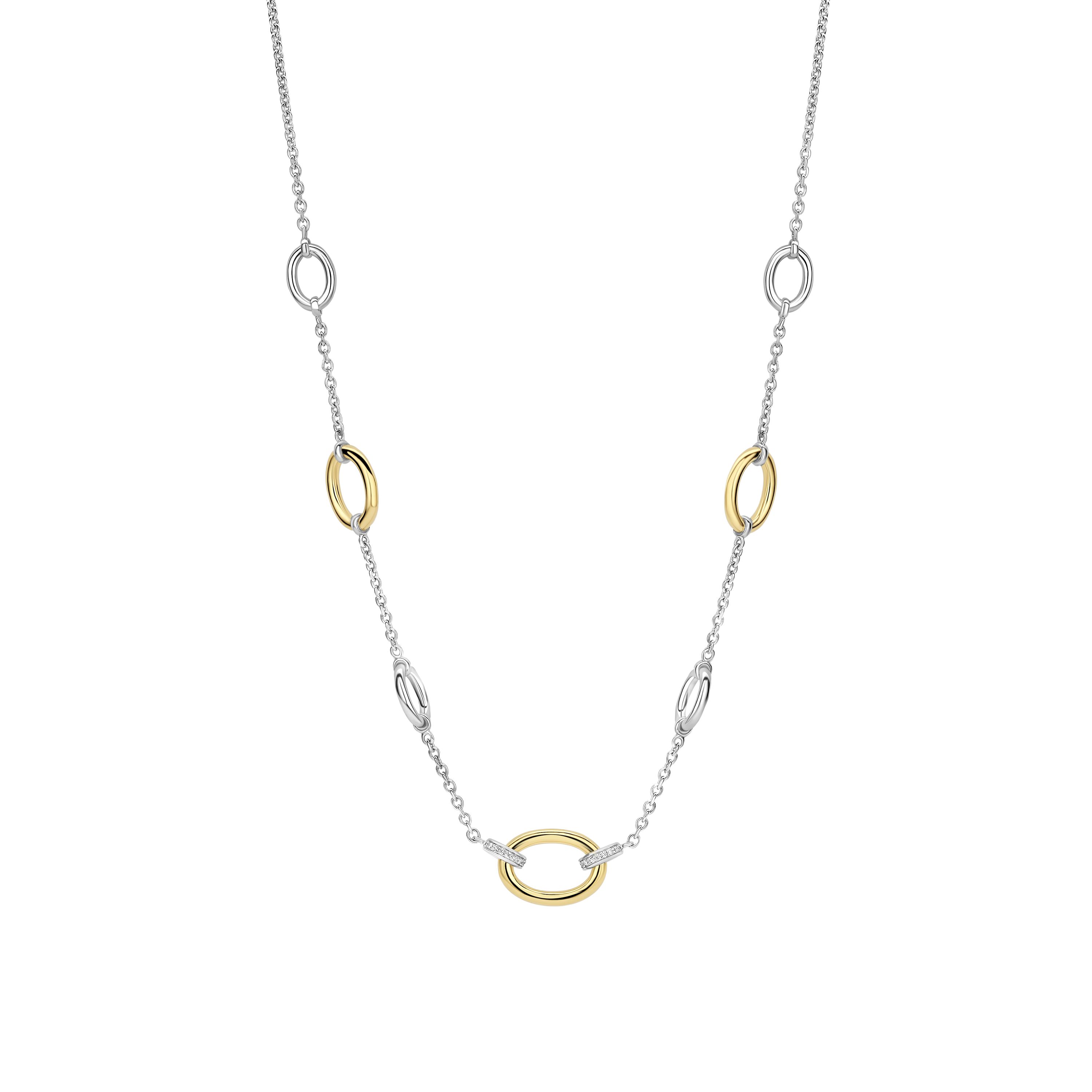 Ti Sento Milano - Bicolor zilveren fantasie collier, verstelbaar 38/48cm, deels verguld, bezet met zirconia's - 34093ZY/42