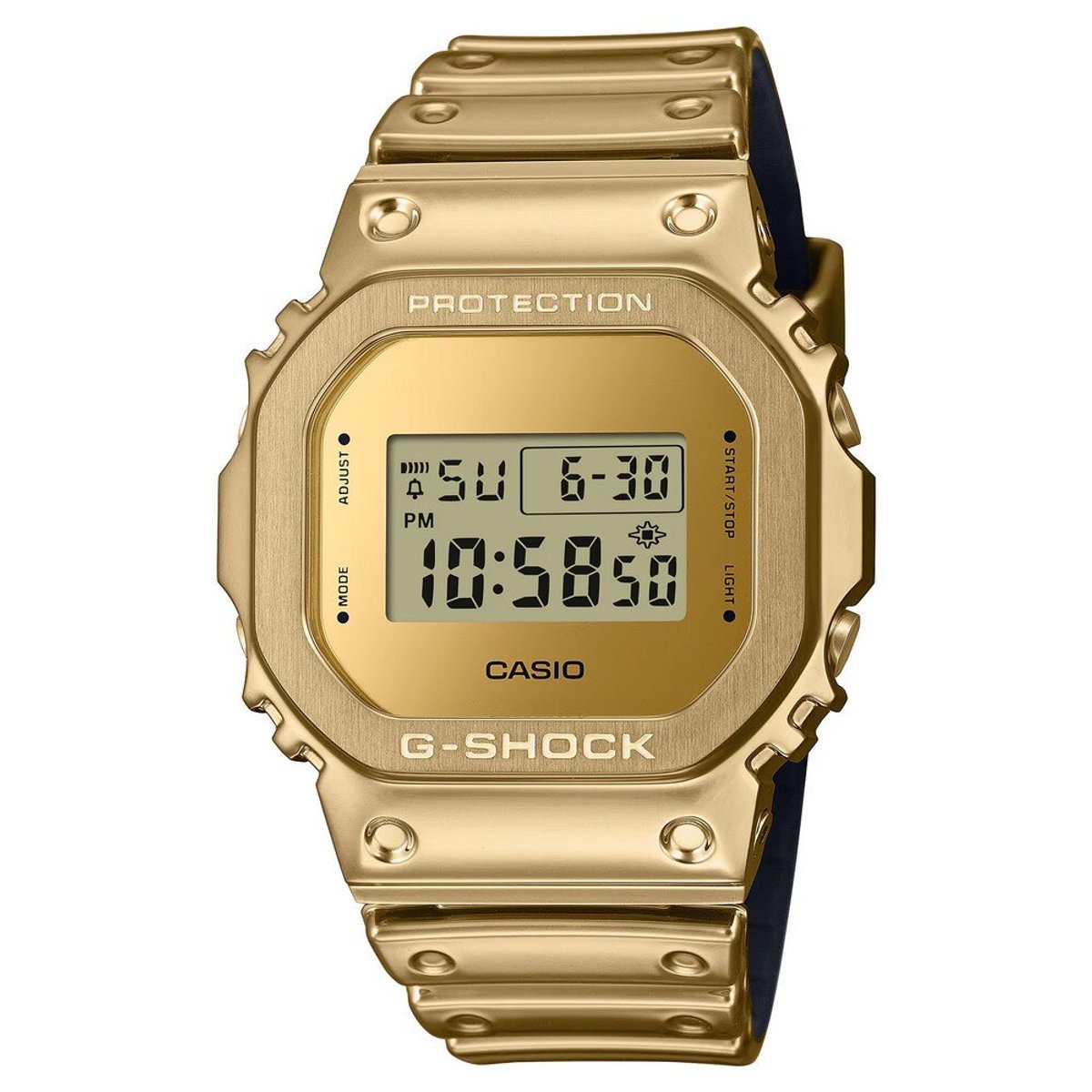 G-STEEL gedurfd ontmoet verfijnde glans in monochroom gouden kleurenschema.

De monochrome esthetiek combineert een goudkleurige metalen bezel met een nieuw ontwikkelde siliconen band in dezelfde kleur. Het oppervlak van de band is beschermd met een urethane laag die is afgewerkt met gouddamp voor een metallic glans in een band die geweldig aanvoelt tegen de huid. Zacht en comfortabel om te dragen, met een glanzende metalen look, zijn deze horloges mode-items die je overal mee naartoe nemen.