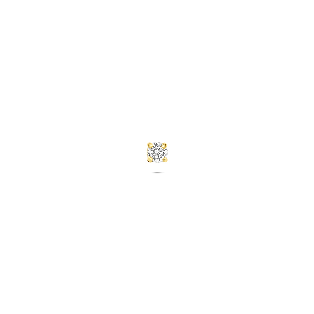 14k Geelgouden flat back piercing uitgevoerd met zirkonia en heeft een diameter van 2mm.
