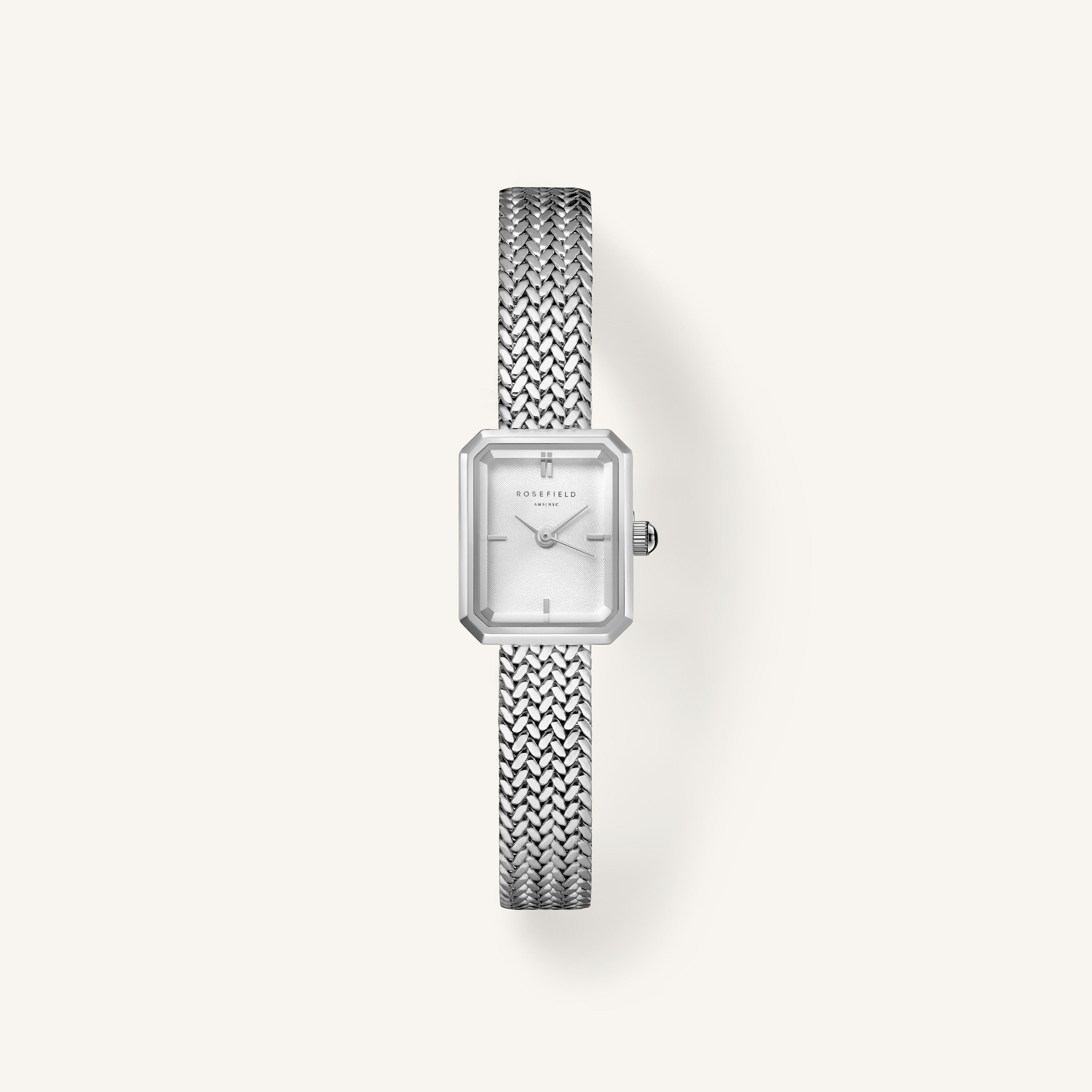 Mini Octagon White Dial  Woven Mesh Strap