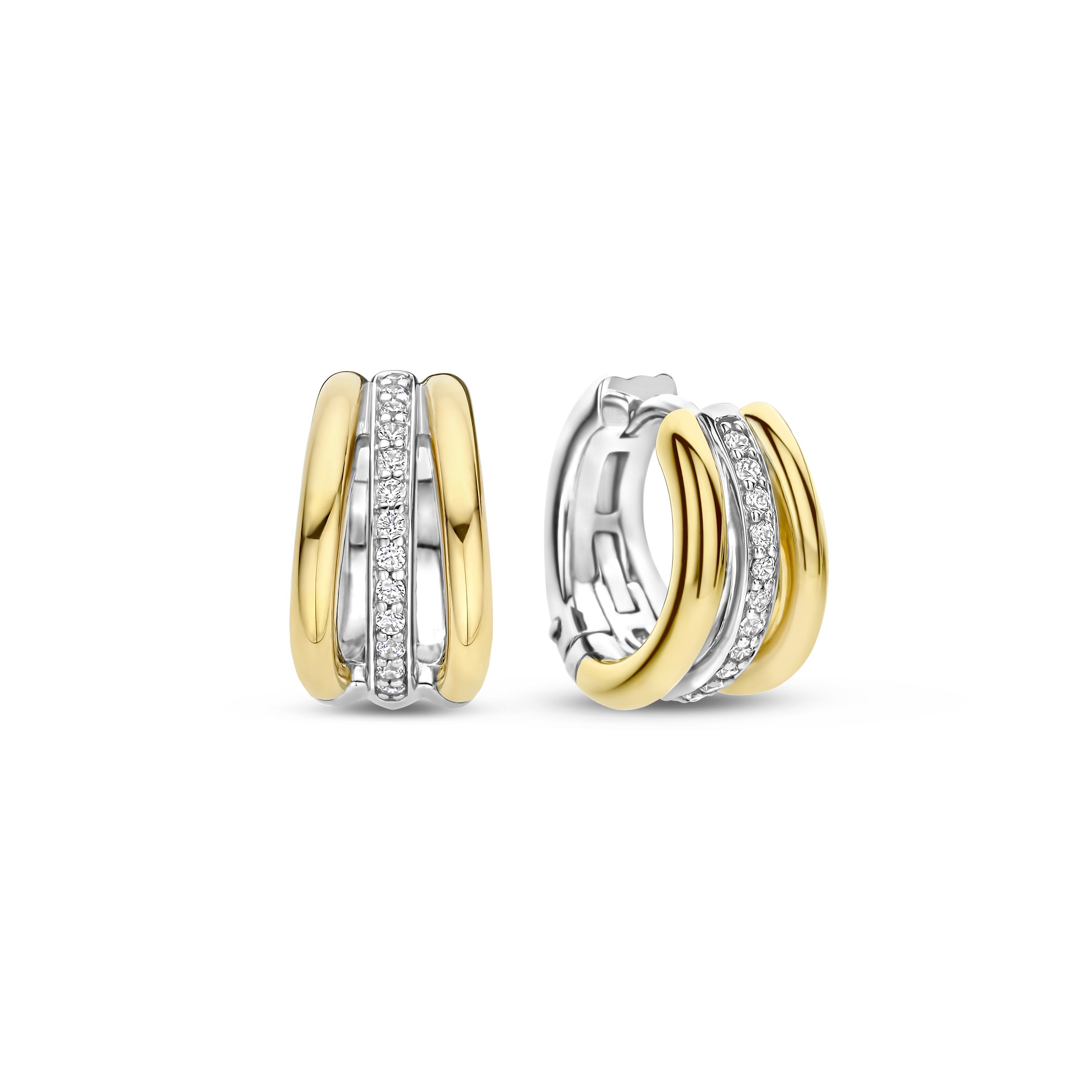 Ti Sento Milano - Zilveren bicolor klapcreolen geel verguld/zilver bezet met zirconia's - 78010ZY