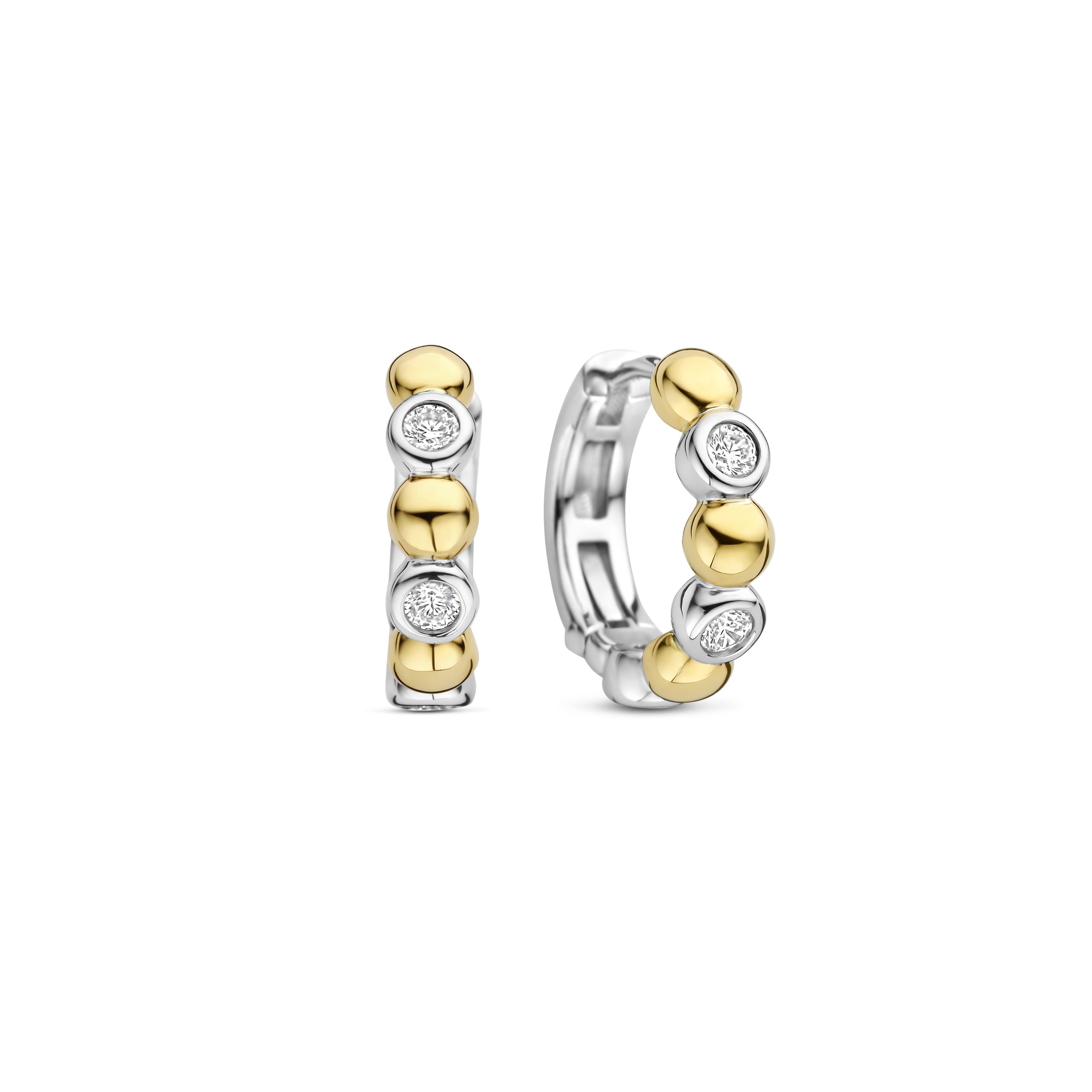 Ti Sento Milano - Zilveren klapcreolen bicolor, geel verguld/zilver, bezet met zirconia's, 15x3.5mm - 78008ZY