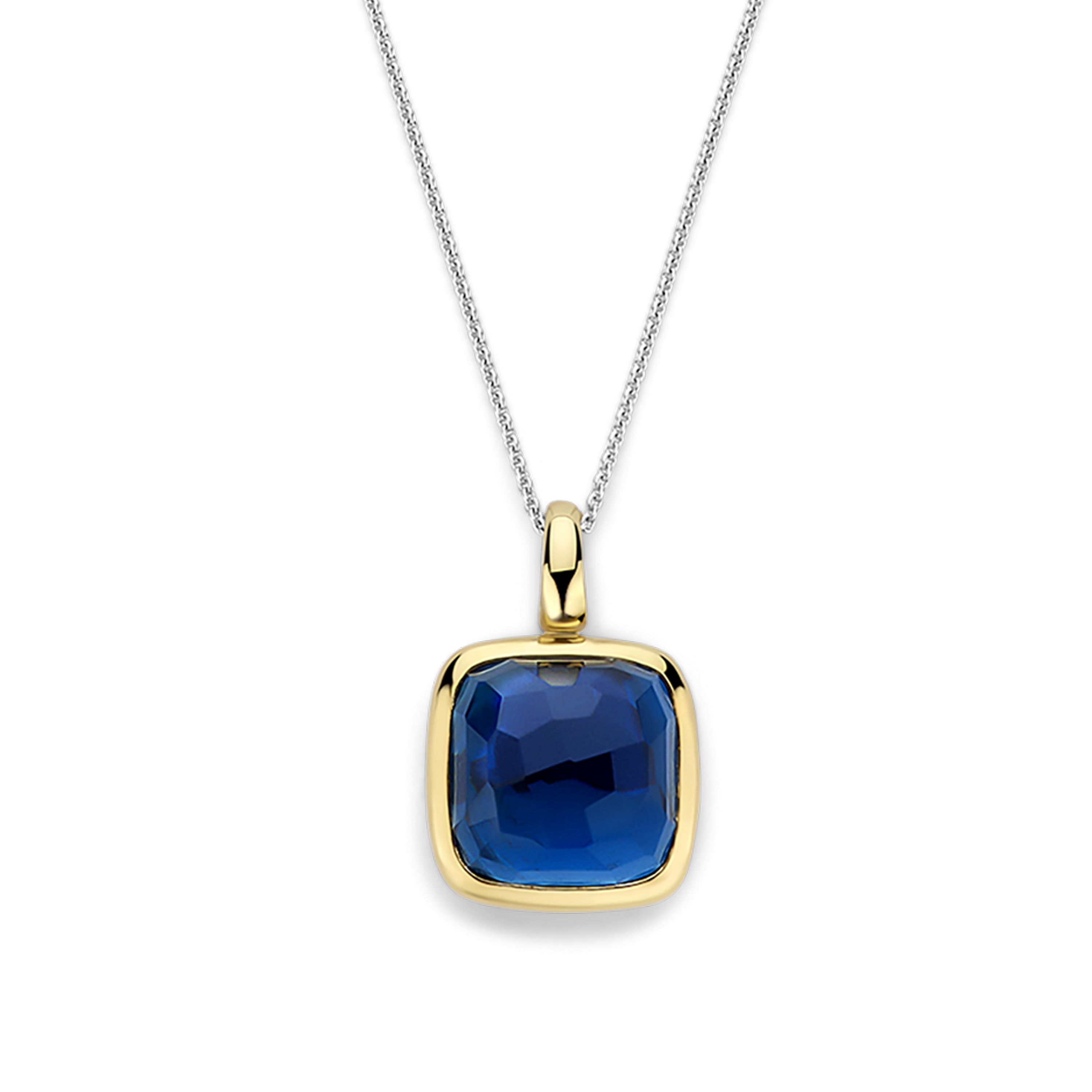 Ti Sento Milano - Zilveren hanger incl collier met donkerblauwe steen, deels geel verguld, 45cm - 6836DB
