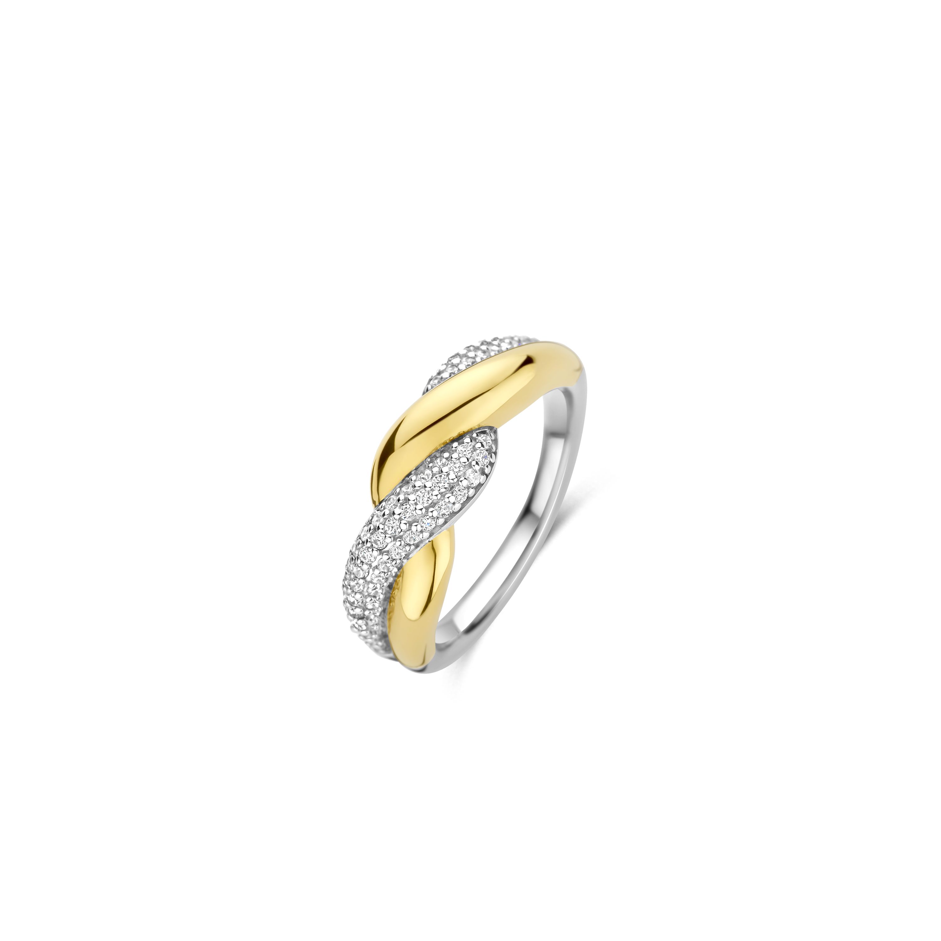 Ti Sento Milano - Zilveren Dames ring bicolor, geel verguld/zilver, bezet met zirconia's, twist model - 12370ZY/54