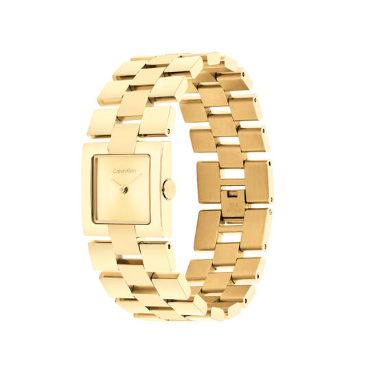 Het horloge beschikt over een quartz uurwerk. Deze prachtige wijzerplaat is goud en is afgedekt met kwalitatief mineraalglas. De horlogekast is gemaakt van rvs en heeft een diameter van 22 mm. De kleur van deze horlogeband is goud en heeft een breedte van 7 mm. De horlogeband is gemaakt van rvs . Met dit prachtige horloge ben je elke dag op de hoogte van de juiste tijd!
