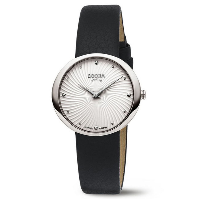 Boccia horloge 3364-01 Boccia dameshorloge titanium met zwarte leren band