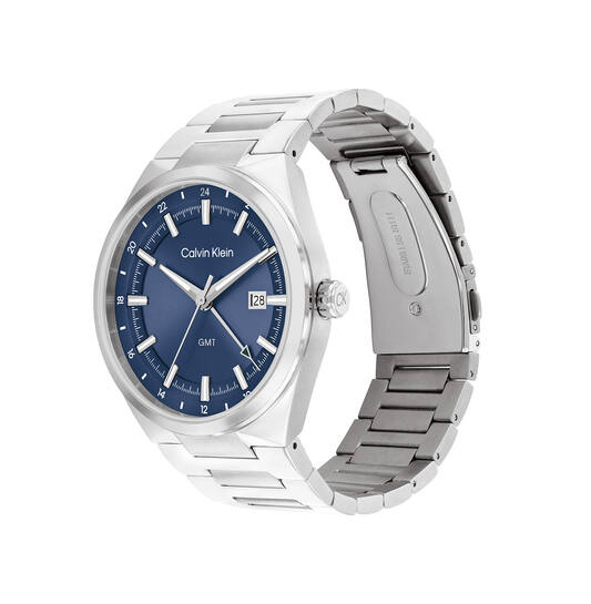 Het horloge beschikt over een quartz uurwerk. Deze prachtige wijzerplaat is blauw en is afgedekt met kwalitatief mineraalglas. De horlogekast is gemaakt van rvs en heeft een diameter van 44 mm. De kleur van deze horlogeband is zilver en heeft een breedte van 13 mm. De horlogeband is gemaakt van rvs . Met dit prachtige horloge ben je elke dag op de hoogte van de juiste tijd!