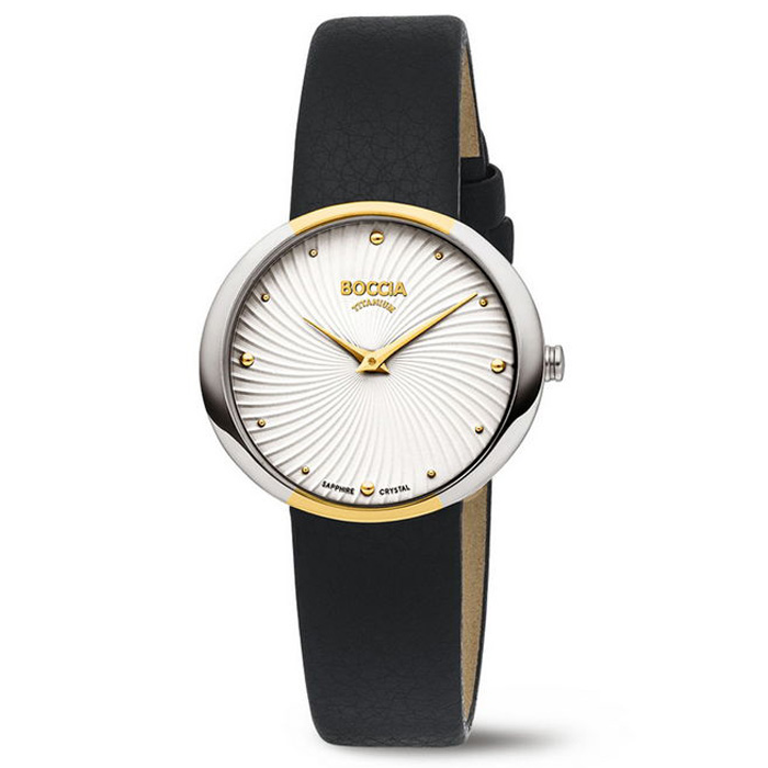 Boccia horloge 3364-03 Boccia dameshorloge bicolor titanium met zwarte leren band