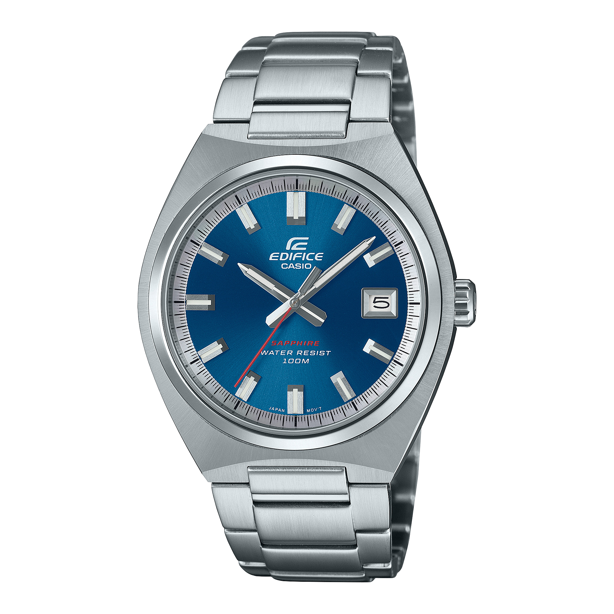 Dit Casio horloge behoort tot de Edifice collectie.
Referentienummer: EFB-109D-2AV

Een analoog EDIFICE motorsportuurwerk met wijzers voor uren, minuten en seconden, geïnspireerd op de klassieke sportauto.

De slanke, spiegelende lunette en ronde roestvrijstalen kast met een stralende haarlijn vormen een unieke combinatie voor een klassieke look met een solide uitstraling. De wijzerplaat van de EFB-109D-1A is glanzend zwart, geaccentueerd met een vleugje rood op de secondewijzer. De blauwe wijzerplaat van de EFB-109D-2A en de zilveren wijzerplaat van de EFB-109D-7A zijn elk afgewerkt met een zonnestraalontwerp met fijne lijnen die vanuit het midden naar buiten stralen.

Met de stevige roestvrijstalen band, het saffierglas en de 10-bar waterdichtheid ben je klaar voor alles wat er op je pad komt.

Deze sportieve, klassieke chronograaf neemt je in een fractie van een seconde mee van informele settings naar zakelijke bijeenkomsten.