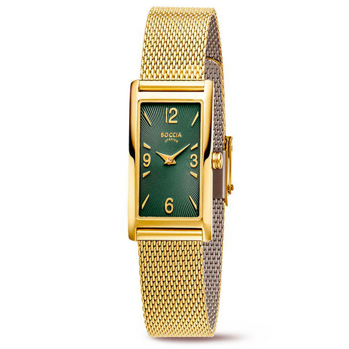 Boccia horloge 3366-03 Boccia rechthoekig dameshorloge titanium met stalen band
