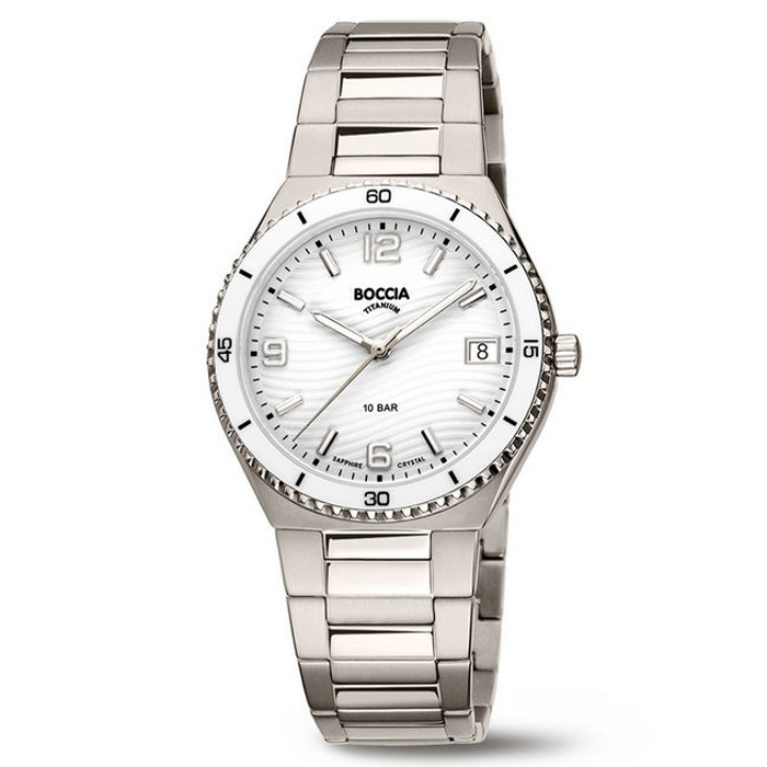 Boccia horloge 3357-01 Boccia dameshorloge titanium met witte wijzerplaat