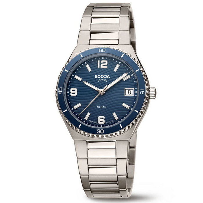 Boccia horloge 3357-02 Boccia dameshorloge titanium met blauwe wijzerplaat