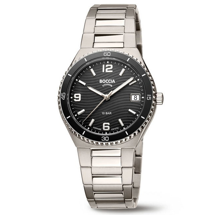 Boccia horloge 3357-03 Boccia dameshorloge titanium met zwarte wijzerplaat