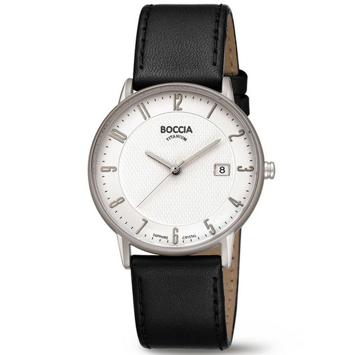 Boccia horloge 3607-04 herenhorloge titanium met witte wijzerplaat en zwarte band