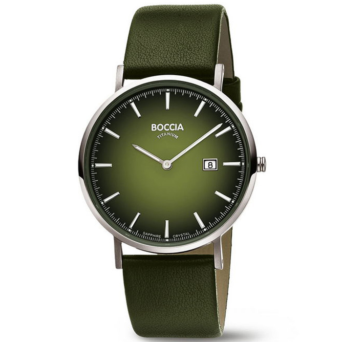 Boccia horloge 3648-03 herenhorloge titanium met groene wijzerplaat en groene leren band