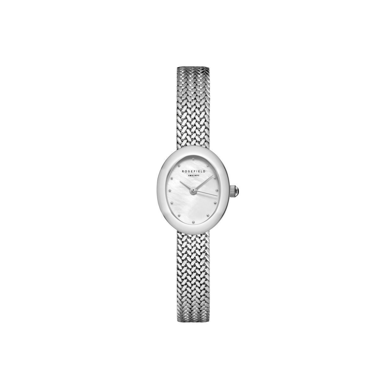 Rosefield horloge met stalen band, Mini Oval Silver woven mesh