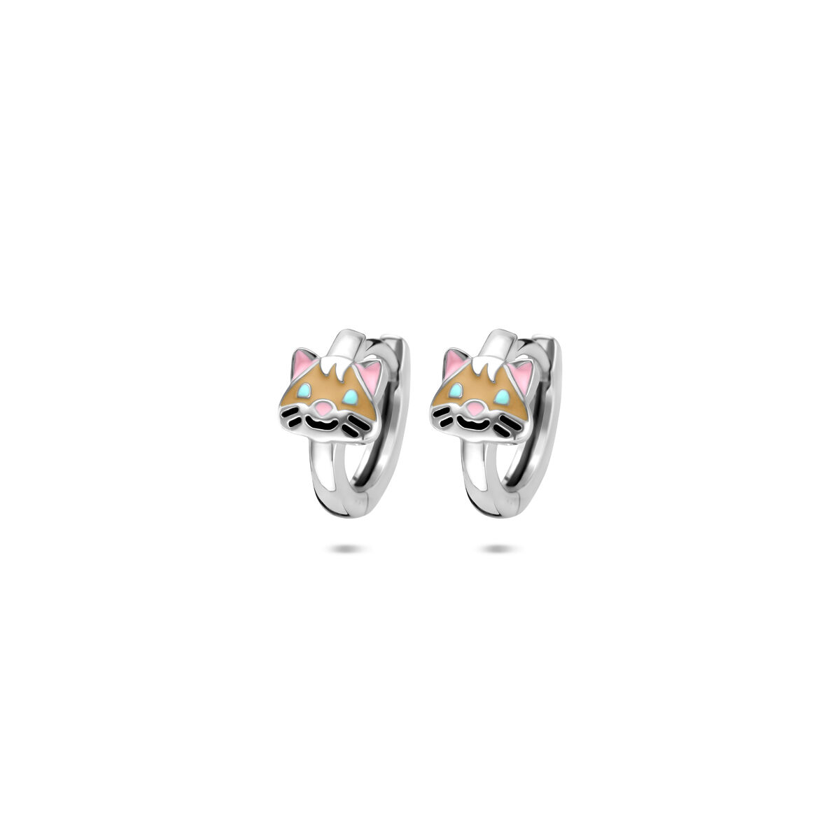 Gerhodineerd 925 zilveren klapoorringen met emaille kat en een afmeting van 10.5x6mm.