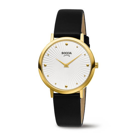 Boccia horloge met double kast en leren band.