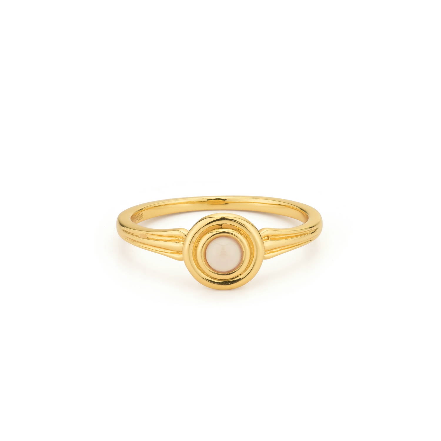 zilveren 24Kae ring, verguld rond+creme mt52