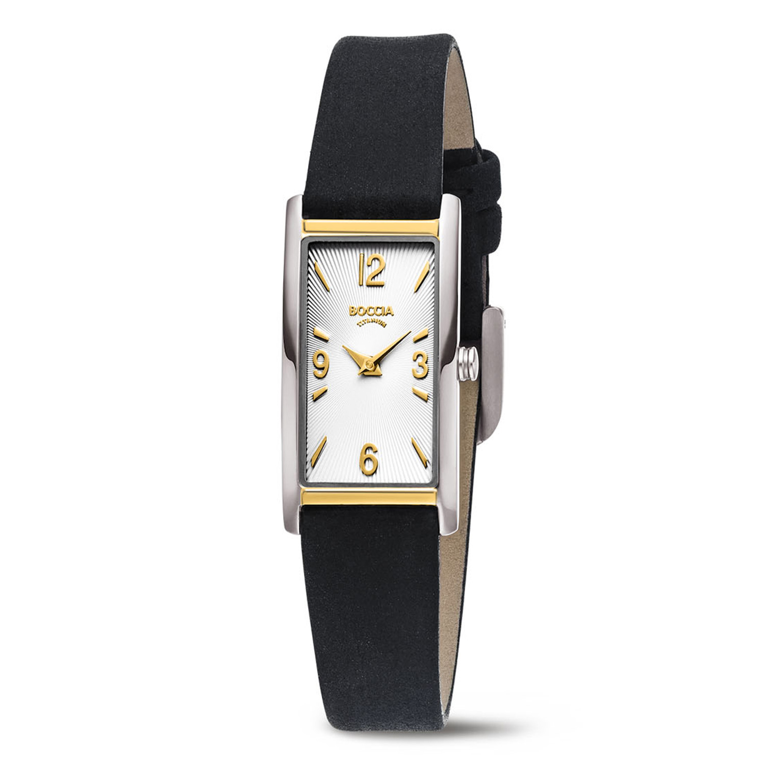 Boccia Titanium 3366-02 Dames 
Dit dameshorloge van Boccia heeft een klassieke uitstraling. De 3366-02 heeft een rechthoekig bicolor titanium horlogekast met een afmeting van 35x18mm met een witte bewerkte wijzerplaat met een fijne uursaanduiding. Aan de titanium kast zit een zwarte lerenband met een gespsluiting. Het horloge heeft een mineraalglas en is 3ATM. Of je nu klassiek of chique gekleed gaat, dit horloge past bij elke outfit en iedere gelegenheid!

HET MERK
Boccia Titanium is het titanium merk van Nederland, dat zijn oorsprong in Duitsland vindt en is opgericht in het jaar 1992. Ontwikkeld door internationale ontwerpers. Alle titanium componenten van de BOCCIA TITANIUM collectie zijn gemaakt van 99,7% puur titanium; het bijzondere materiaal. Het is licht in gewicht, neemt de temperatuur van de huid aan en is zeer huidvriendelijk. Bovendien is het corrosie- en temperatuurbestendig.

SPECIFICATIES
- Mineraalglas
- Rechte titanium horlogekast, 35x18mm
- Zwarte lerenband
- Witte wijzerplaat 
- 3ATM