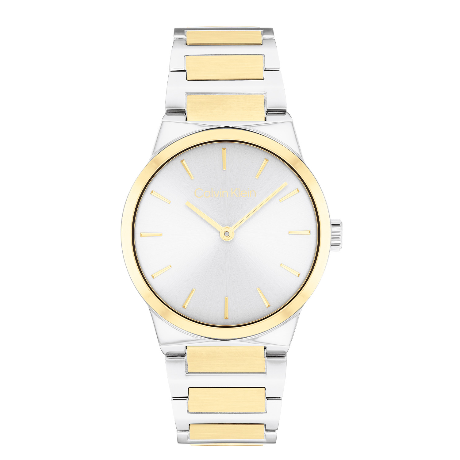 Dit Calvin Klein horloge behoort tot de Linear Elegance collectie.
Referentienummer: 25100113
 
Dit Calvin Klein horloge heeft een elegant ontwerp. De ronde stalen kast heeft een goudkleurige glanzende bezel en een zilverwitte sunray wijzerplaat met fijne wijzers en fijne uursaanduiding. Strak aan het kastje zit een bicolor schakelband met een vouwsluiting. Het elegante dameshorloge heeft een mineraalglas, een afmeting van 32mm en is 3ATM.

