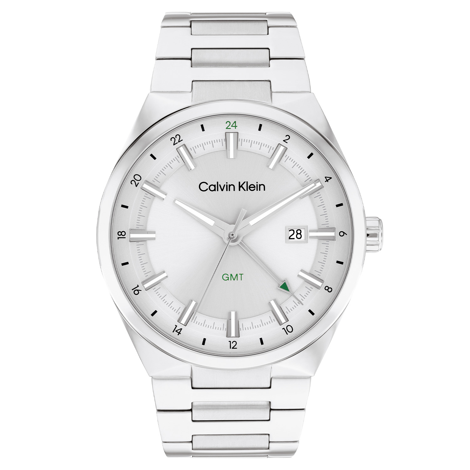 Calvin Klein CK25200489 Heren Distinguish Horloge 44mm 
Dit Calvin Klein herenhorloge met nr CK25200489 is een stoer ontwerp. De ronde stalen kast heeft een glimmende bezel en een grijze sunray wijzerplaat met een datum en een dubbele tijdsaanduiding, een GMT uurwerk. De wijzers en uurstrepen zijn ingelegd met lumibrite. Direcr aan de kast zit een stalen schakelband met een vouwsluiting. Het opvallende herenhorloge heeft een mineraalglas, een doorsnee van 44mm en is 3ATM.

OVER CALVIN KLEIN
Calvin Klein is een wereldwijd lifestylemerk dat gewaagde, vooruitstrevende idealen en een verleidelijke, vaak minimalistische, esthetiek nastreeft. Calvin Klein werd groot in de jaren 70 door haar mode- en merkjeans collecties. In de jaren 80 lanceerde Calvin Klein haar spraakmakende ondergoed dat uitdrukkelijk van logo ’s voorzien was. Vanwege het grote succes is het merk ook succesvol uitgerold in Accessoires, Parfums, Home, Brillen, Golf, Horloges en Sieraden.
Sinds de oprichting in 1968 door Calvin Klein, heeft het merk haar reputatie opgebouwd als leider in de Amerikaanse mode, dankzij een cleane esthetiek en innovatieve ontwerpen. Calvin Klein wil haar publiek verleiden en inspireren door middel van provocerende beelden en opvallende ontwerpen die prikkelen. 

SPECIFICATIES:
- Mineraalglas
- Stalen kast
- Grijze wijzerplaat 
- Stalen schakelband
- Ronde kastvorm, Ø 44mm
- GMT tijd
- 3ATM