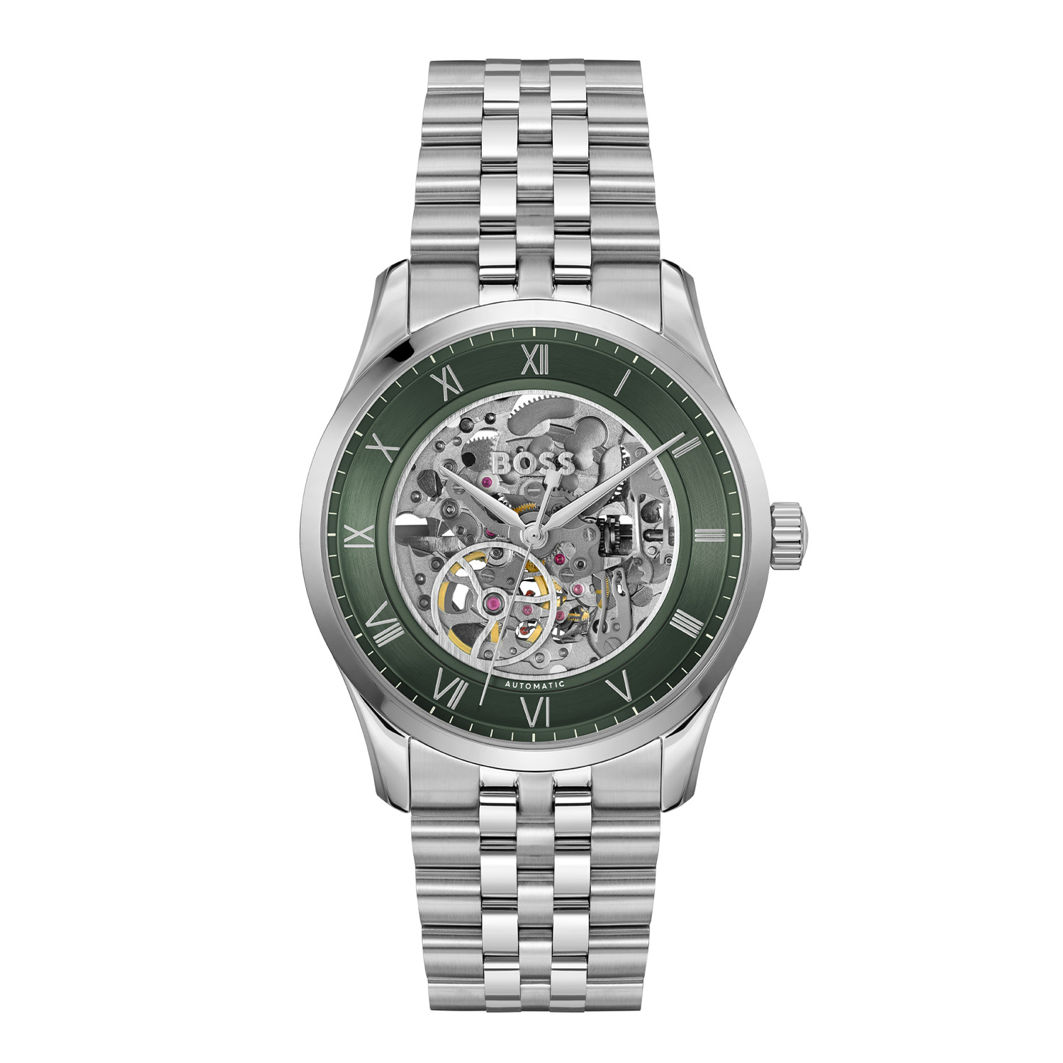 BOSS is voor degenen die een zelfbepaald leven leiden met stijl, passie en doel.

BOSS HB1514236 PRINCIPE SKELETON Herenhorloge automaat 41mm
Dit BOSS horloge uit de PRINCIPE SKELETON serie met artikelnr: HB1514236 heeft een luxe uitstraling. Zeer geschikt voor de moderne stijlvolle man van nu. Het herenhorloge valt op door zijn stalen horlogekast met een gladde bezel en een opengewerkte wijzerplaat met alleen een groene buitenrand met romeinse cijfers en verfijnde wijzers. Opvallend is het automatische uurwerk dat zowel voor als achter te zien is. Aan de kast zit een stalen schakelband met een vouwsluiting. Het horloge heeft een doorsnee van 41mm met een mineraalglas en is 5ATM. 

HET MERK:
HUGO BOSS is afgestemd op levensstijlen waar het gaat om kwaliteit en precisie. Het wereldwijde fashionlabel is verdeeld in twee merken: BOSS en HUGO. Het merk BOSS biedt geavanceerde, moderne horloges gericht op kwaliteit en design om een onberispelijke look te creëren – of het nu zakelijk, casual of sportief is. De horloge collectie van BOSS is perfect afgestemd op levensstijlen waar het gaat om kwaliteit en precisie. BOSS is op maat gemaakt in een onberispelijke stijl.

Blijf stijlvol bij de tijd. Voor de BOSS-vrouw is stijl het handelsmerk en draait alles om
details. Breng uw look naar een hoger niveau met onze nieuwe en kenmerkende horlogecollectie.

SPECIFICATIES:
- Automatisch uurwerk
- Mineraalglas
- Ronde kastvorm, Ø 41mm
- Stalen horlogekast
- Groene wijzerplaat
- Stalen schakelband
- 3ATM