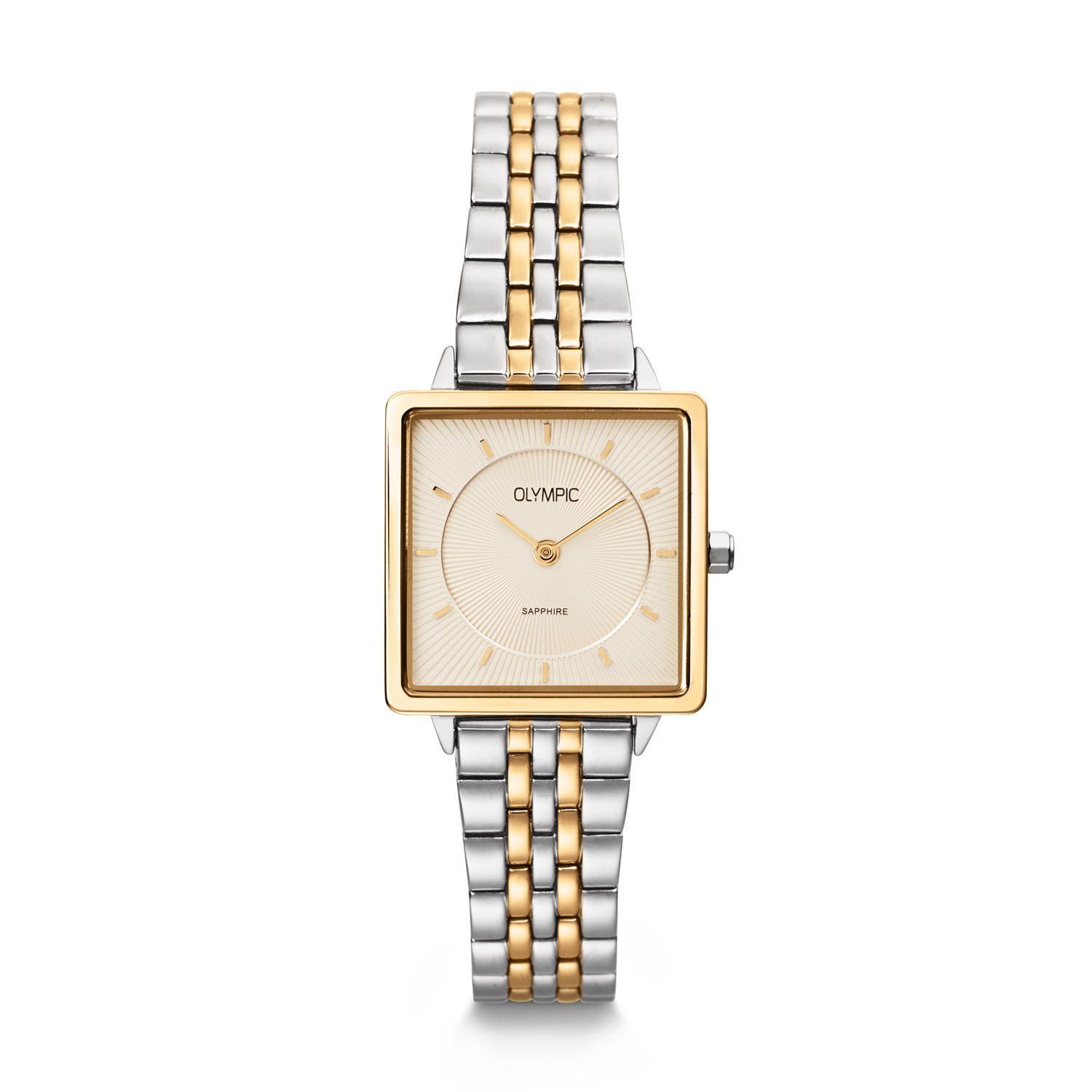 Olympic OL1DSS001B Dames Horloge Staal Bicolor 25x25mm 
Dit unieke Olympic horloge met artikelnummer: OL1DSS001B is een classic dameshorloge. Het horloge heeft een vierkante stalen kast met een goudkleurige bezel, een cremekleurige bewerkte wijzerplaat met streepjes als uursaanduiding en fijne strakke wijzers. Aan de kast zit een fijne glanzende bicolor stalen schakelband met vouwsluiting. Het horloge heeft een saffierglas, een afmeting van 25x25mm en is 3ATM.

Het merk:
Het Nederlandse horlogemerk Olympic levert stoere chronografen, slimline series, digitale uurwerken en elegante dameshorloges. De prijs-kwaliteitverhouding staat bij Olympic hoog in het vaandel met prijzen die uiteenlopen van € 34,95 tot en met € 159,00.

100% Nederlands ontwerp, waterdicht en standaard 3 jaar fabrieksgarantie.

Specificaties:
- Vierkante kast 25x25mm
- Stalen horlogekast
- Cremekleurige wijzerplaat
- Stalen bicolor schakelband
- 3ATM 
- Standaard 3 jaar fabrieksgarantie
- Saffierglas