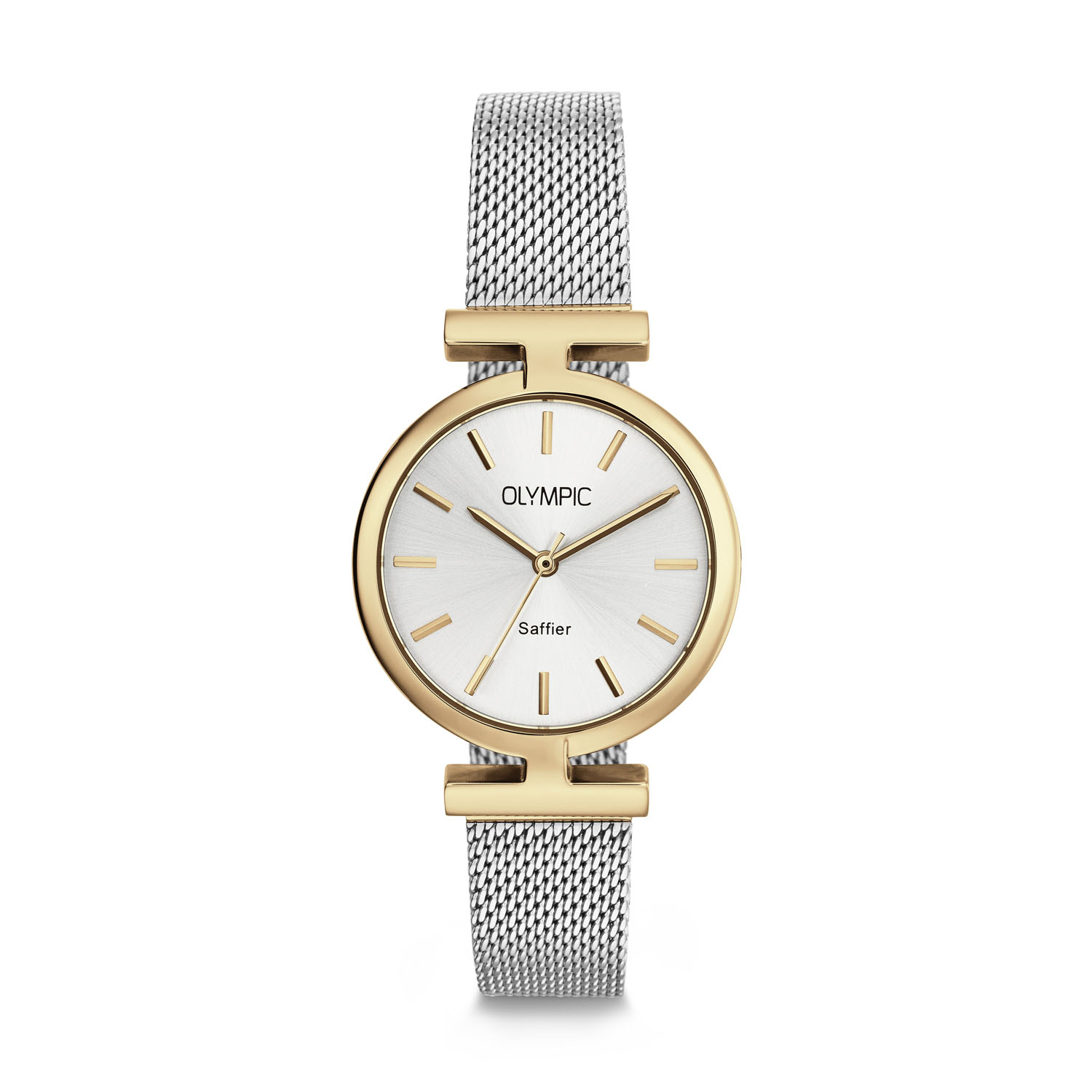 Olympic OL90DDS001B Horizon Horloge Dames Staal 35mm 
Dit unieke Olympic horloge met artikelnummer: OL90DDS001B is een chique dameshorloge. Het horloge heeft een stalen goudkleurige kast met een speciale vaste band aanzet en een zilverkleurige wijzerplaat met fijne wijzers en strepen. Aan de kast zit een zilverkleurige mesh band  met een kliksluiting. Tevens ontvang je bij dit horloge een zwarte lerenband. Beide banden hebben een easy click systeem en zijn dus gemakkelijk zelf om te wisselen. Het horloge heeft een saffierglas, een doorsnee van 35mm en is 5ATM.

Het merk:
Het Nederlandse horlogemerk Olympic levert stoere chronografen, slimline series, digitale uurwerken en elegante dameshorloges. De prijs-kwaliteitverhouding staat bij Olympic hoog in het vaandel met prijzen die uiteenlopen van € 34,95 tot en met € 159,00.

100% Nederlands ontwerp, waterdicht en standaard 3 jaar fabrieksgarantie.

Specificaties:
- Ronde kast Ø 35mm
- Stalen goudkleurige horlogekast
- Zilverkleurige wijzerplaat
- Stalen milanese band
- 5ATM 
- Standaard 3 jaar fabrieksgarantie
- Saffierglas