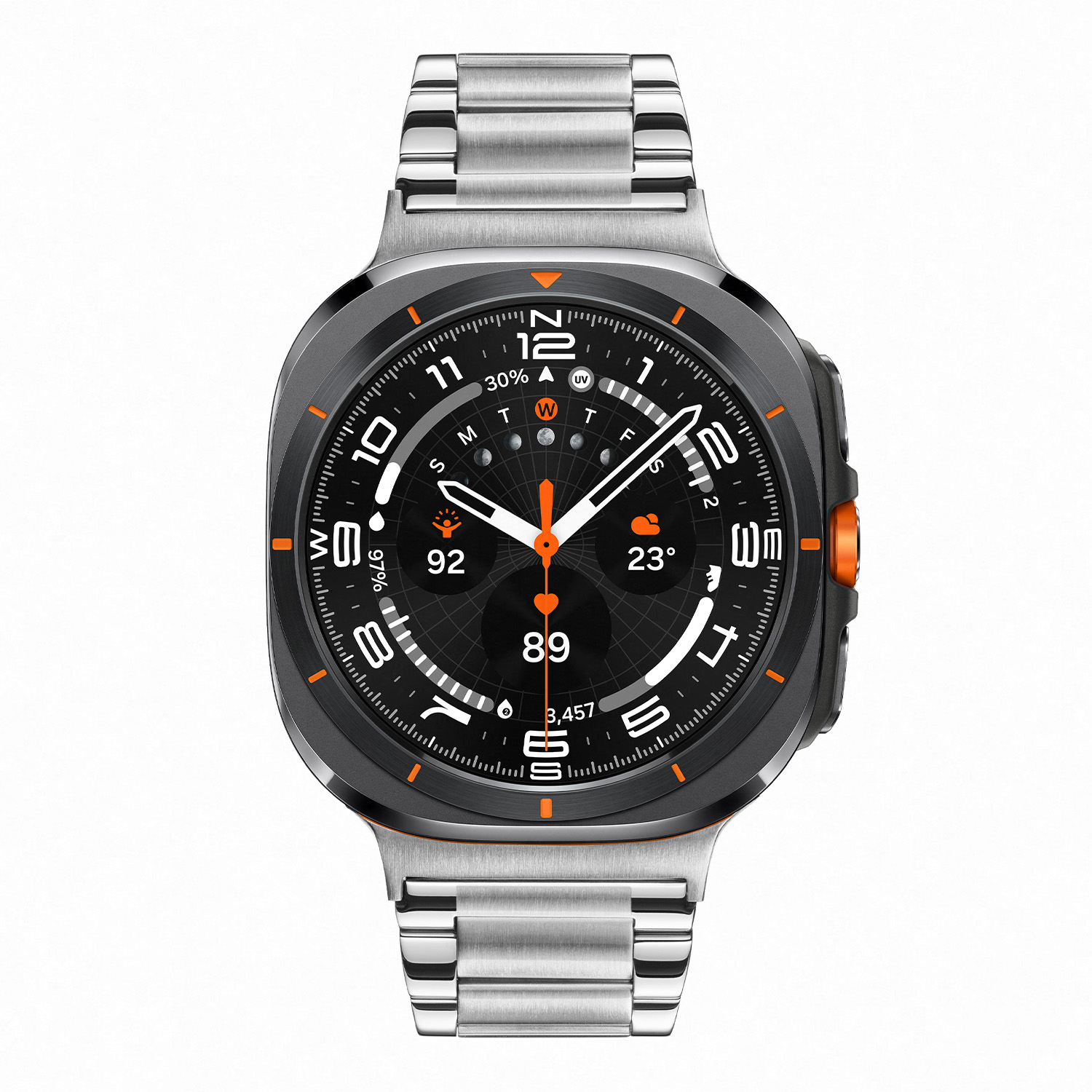 Samsung Galaxy Watch Ultra LTE Grijs Zilverkleurig  47mm 
De Galaxy Watch combineert de uitstraling van een luxe horloge met de geavanceerde functies van de SAMSUNG smartwatches. De Galaxy Watch Ultra is de smartwatch met Wear OS van SAMSUNG en heeft genoeg power voor de hele dag dankzij de 3nm-processor. Navigeer nauwkeurig met Dual-Frequency GPS. Houd je hartslag, work-outs en slaap bij met de geavanceerde BioActive Sensor. Galaxy AI gebruikt deze gegevens om waardevolle inzichten over je gezondheid te geven en je welzijn te verbeteren met Energy Score en Wellness Tips. De Galaxy Watch is niet alleen zeer stijlvol, maar ook gebruiksvriendelijk. Nooit meer verdwaald dankzij onze nauwkeurigste gps ooit op een Galaxy Watch. De Galaxy Watch is stof- en spatwaterdicht en 10ATM gecertificeerd. De extra features, zoals het kompas, hartritme sensor, cycles meter, slaapmeter en nog heel veel meer maken de Galaxy Watch Ultra nog completer.

De Galaxy Watch heeft een Always On-display, waardoor je geen knop hoeft in te drukken om de tijd weer te geven. Het Super AMOLED-display kan ingesteld worden op een continue tijdsweergave, zodat dag en nacht te zien is hoe laat het is.

Highlights:
- Geschikt voor Android  
- De Galaxy Watch Ultra heeft een IP68-certificering. Het horloge is 10ATM
- Dankzij de ingebouwde speaker en microfoon, kan er ook gebeld worden met het horloge
- Ontvang alle berichten van je telefoon op je horloge en reageer direct met quick reply’s
- Herkent meer dan 90 verschillende activiteiten
- Door de verschillende meters en tellers is het mogelijk om onder andere de hartslag, stappen, snelheid, slaap, luchtdruk, stress, hoogte- en diepte te meten
- D.m.v. de ingebouwde GPS, is het mogelijk om offline te navigeren (zonder dat de telefoon in de buurt is)
- Luister zonder smartphone naar muziek met Spotify premium
- Contactloos betalen met de LTE modellen
- Virtueel voice assistent
- NFC contactloze communicatie