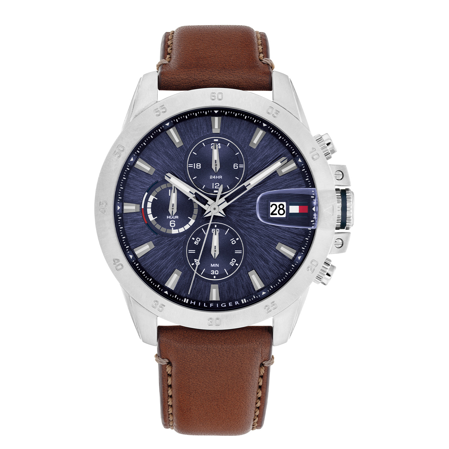 Tommy Hilfiger TH1792195 Horloge Heren 43mm
Dit specifieke horloge van Tommy Hilfiger uit de Jameson serie met artikelnr: TH1792195 is een net herenhorloge die niet in je collectie mag ontbreken. Het herenhorloge heeft een ronde stalen kast met een bedrukte bezel en een blauwe bewerkte wijzerplaat met een datum met extra bol venster en lumibrite inleg op de wijzers en op de uurstrepen. In de subeyes zit de minuut,- uurs,- en 24-uursaanduiding. Aan de kast zit een bruine lerenband met een gespsluiting. Het horloge heeft een mineraalglas, een afmeting van 43mm en is 5ATM.  

Het merk:
Sinds de lancering van het merk in 1985 is Tommy Hilfiger wereldwijd bekend geworden als pionier van de klassieke Amerikaanse coole stijl. Geïnspireerd door de iconische popcultuur en het Amerikaanse erfgoed. De dames en herencollectie van dit seizoen bestaan uit minimalistische silhouetten en rustieke lederen details. De herenhorlogecollectie biedt iconische uurwerken met roestvrijstalen, lederen en siliconen banden.

Specificaties:
- Mineraalglas
- Ronde kast 43mm
- Stalen horlogekast
- Blauwe wijzerplaat
- Bruine lerenband 
- 5ATM