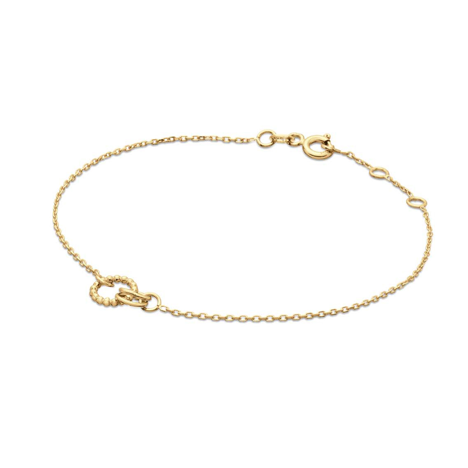 De Castello armband van 14 karaat goud is een mooie toevoeging aan je sieradencollectie! De in elkaar gedraaide cirkels geven een moderne uitstraling.Maak de look helemaal af door de armband te combineren met de bijpassende Castello Necklace

Venetian Diary Als je aan een betoverende stad denkt, waar je kunt verdwalen in smalle straatjes en waar gondels je meenemen langs de mooiste gebouwen en architectuur. Waar op iedere hoek iemand spontaan in een serenade kan uitbarsten. Aan welke stad denk je dan? Juist, het Italiaanse Venetië. Mysterieus, betoverend en romantisch. Een stad met elegante grachten, prachtige pleinen en kleurrijke mensen. Een stad waar ik mijn hart aan heb verloren. 

Het merk
Jackie is hét 14 karaat gouden on trend sieradenmerk. De collecties zijn geïnspireerd op de reizen die ik maak, van stedentrips tot exotische oorden. Elk gouden sieraad is helemaal van nu, handgemaakt door Europese goudsmeden en vervaardigd van overwegend gerecycled goud met echte edelstenen en zoetwaterparels. Elke collectie is dan ook met veel liefde en passie samengesteld. Mijn Jackie sieraden zijn de perfecte finishing touch voor iedere outfit!

Specificaties
- Armband
- Materiaal: 14 Karaat - Geelgoud - 585
- Open cirkels
- Totale lengte: 19cm