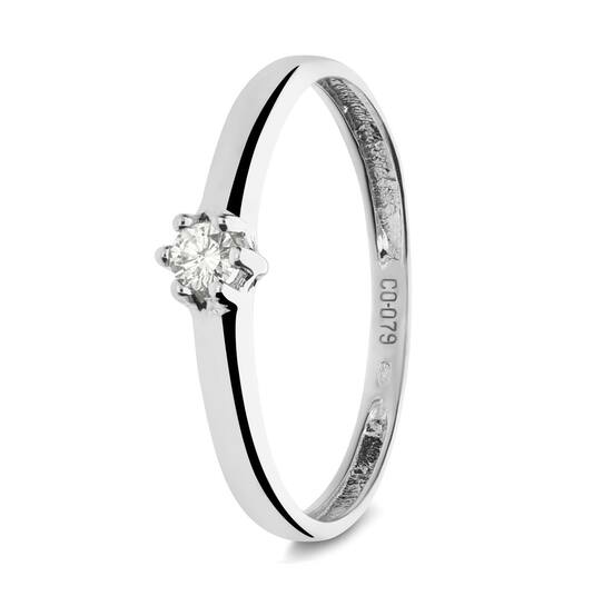 14k witgouden ring met een, briljant geslepen, diamant van 0.065crt