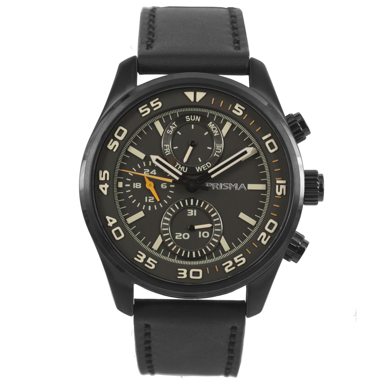 Algemeen
Geslacht: heren
Model: P.1825

Voordelen
- band edelstaal zwart gecoat
- multi-functie
- wijzerplaat zwart met crhme streepjes
- extra harde duurzame laag
- ook voor brede pols (max. 228 mm)
- 24 uurs aanduiding
- datum wijzer
- quartz
- maat kast 44mm (breedte) 11,3mm (dikte)