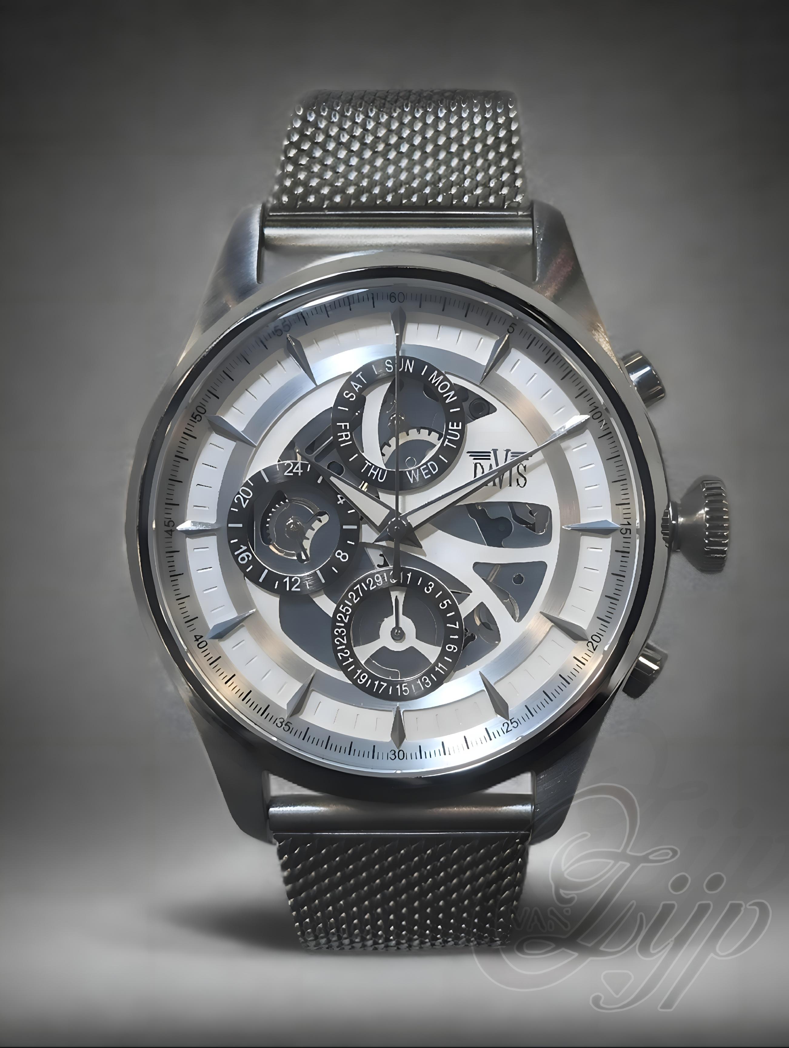 Dit horloge van DaVis La Montre heeft een quartz uurwerk met een skeleton wijzerplaat.
De milanees gevlochten stalen band zorgt voor extra draagcomfort 