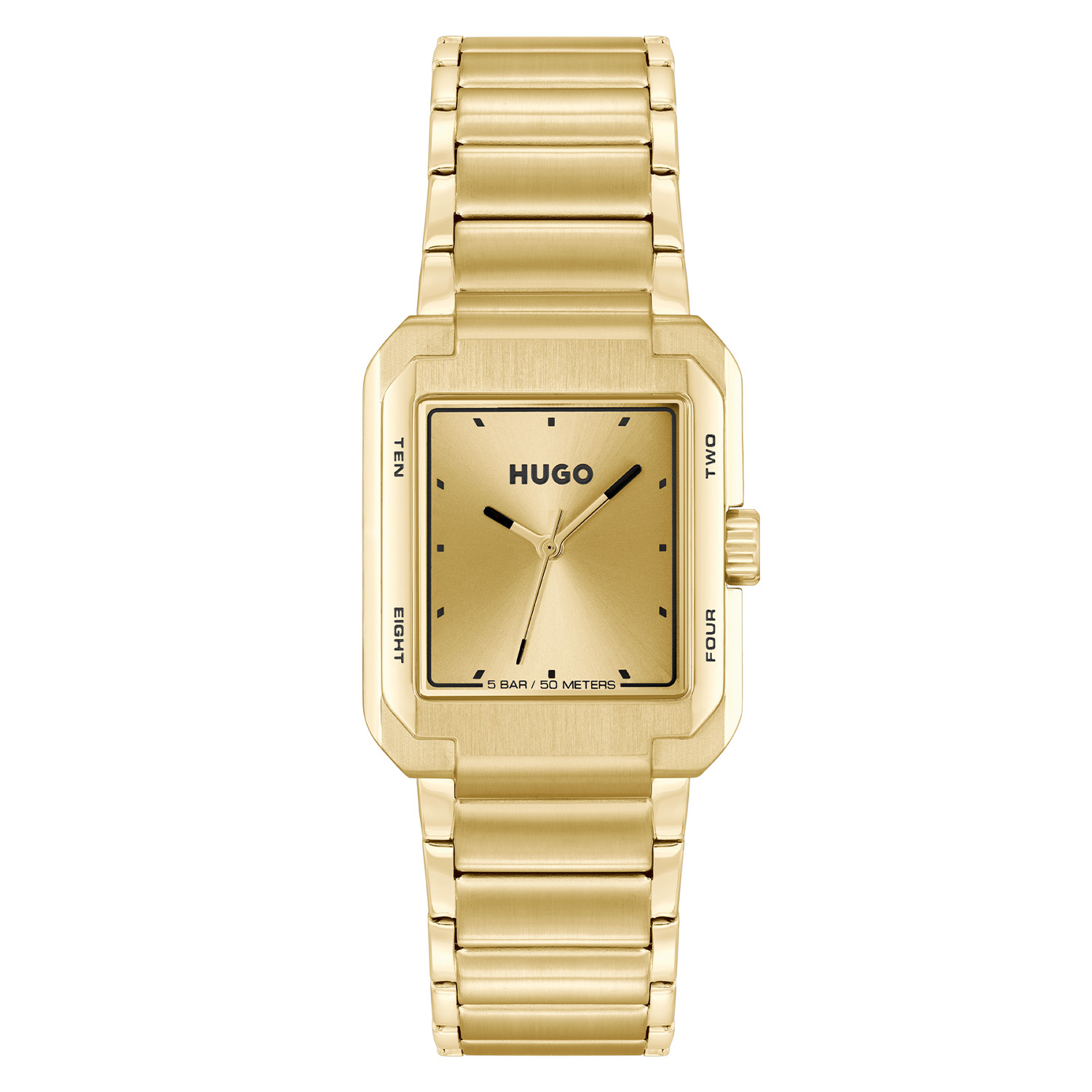 Dit HUGO horloge uit de THRIVE ANALOG serie met artikelnr. HU1530381 is ontworpen voor de man met durf en die volledig zichzelf is in zijn eigen unieke stijl. Het herenhorloge kenmerkt zich door zijn rechthoekige goudkleurige stalen horlogekast met goudkleurige bezel. Het ontwerp is opvallend vanwege zijn stoere 'kijk mij nou eens' uitstaling, de miniscule streepjes op de uren en de zwarte accenten op de wijzers op een goudkleurige wijzerplaat. Aan de kast zit een goudkleurige schakelband met vouwsluiting. Het nette ogende herenhorloge heeft een mineraalglas, een afmeting van 30x40mm is 5ATM.

HET MERK:
HUGO is afgestemd op levensstijlen waar het gaat om kwaliteit en precisie.  Het merk HUGO presenteert eigentijdse en vooruitstrevende designs volgens de laatste fashion trends waarmee mensen worden gestimuleerd om zichzelf te zijn. Scherp maatwerk en casual horloges gecombineerd met een progressieve attitude. HUGO horloges zijn er voor de urban en ruimdenkende man die de leiding durft te nemen. De enige regel van de HUGO-man als het om stijl gaat: zijn authentieke zelf en niets anders.

Maak kennis met de nieuwe horlogecollectie van HUGO.

SPECIFICATIES:
- Mineraalglas
- Rechte kastvorm, 30x40mm
- Stalen horlogekast
- Goudkleurige wijzerplaat
- Stalen schakelband
- 5ATM