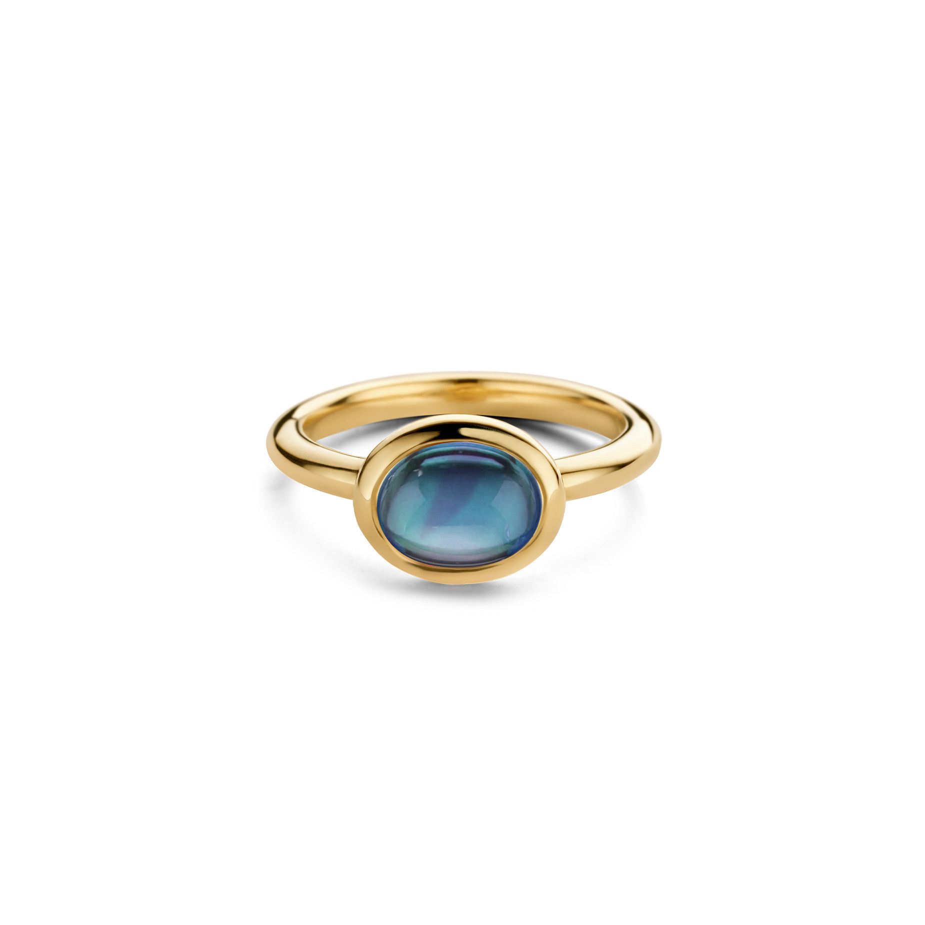 Romance ring York model 4220, gezet met london blue topaas cabochon geslepen 9x7mm (4220)