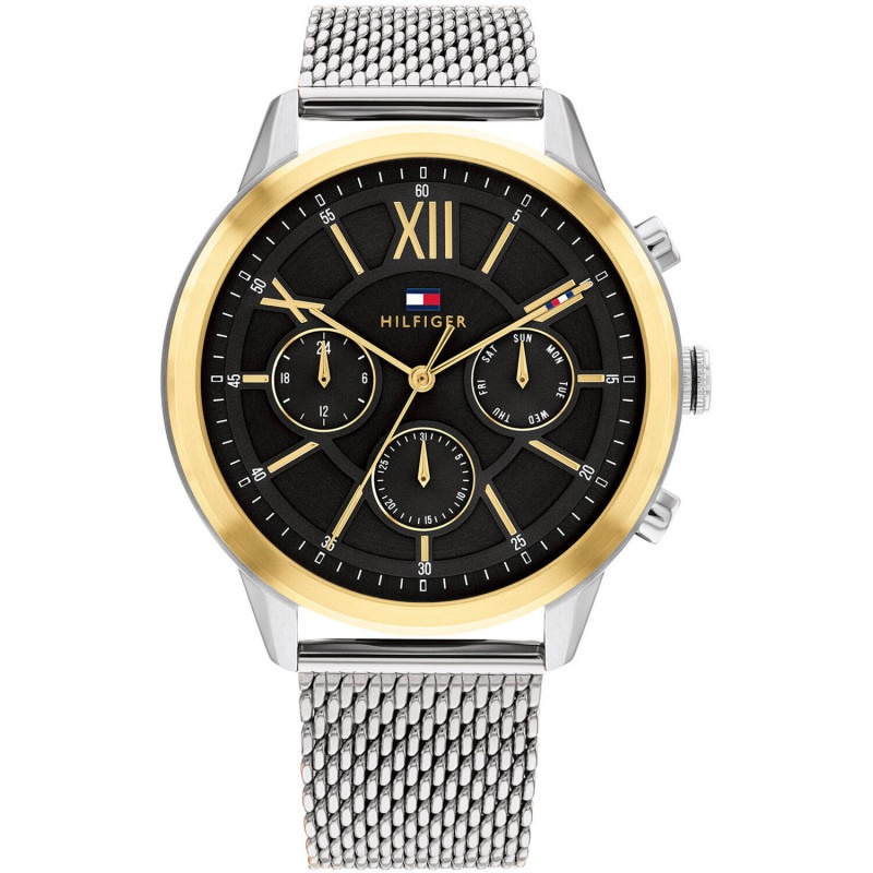 Dit Tommy Hilfiger horloge behoort tot de Morrison collectie.
Referentienummer: TH1710528

Dit Tommy Hilfiger horloge heeft een unieke uitstraling. De goudkleurige kast en milanese band zijn beide gemaakt van staal. Op de zwarte chronograaf-look wijzerplaat zijn de dag, datum en 24-uurs aanduiding af te lezen. Het horloge heeft goudkleurige wijzers en indexen. 